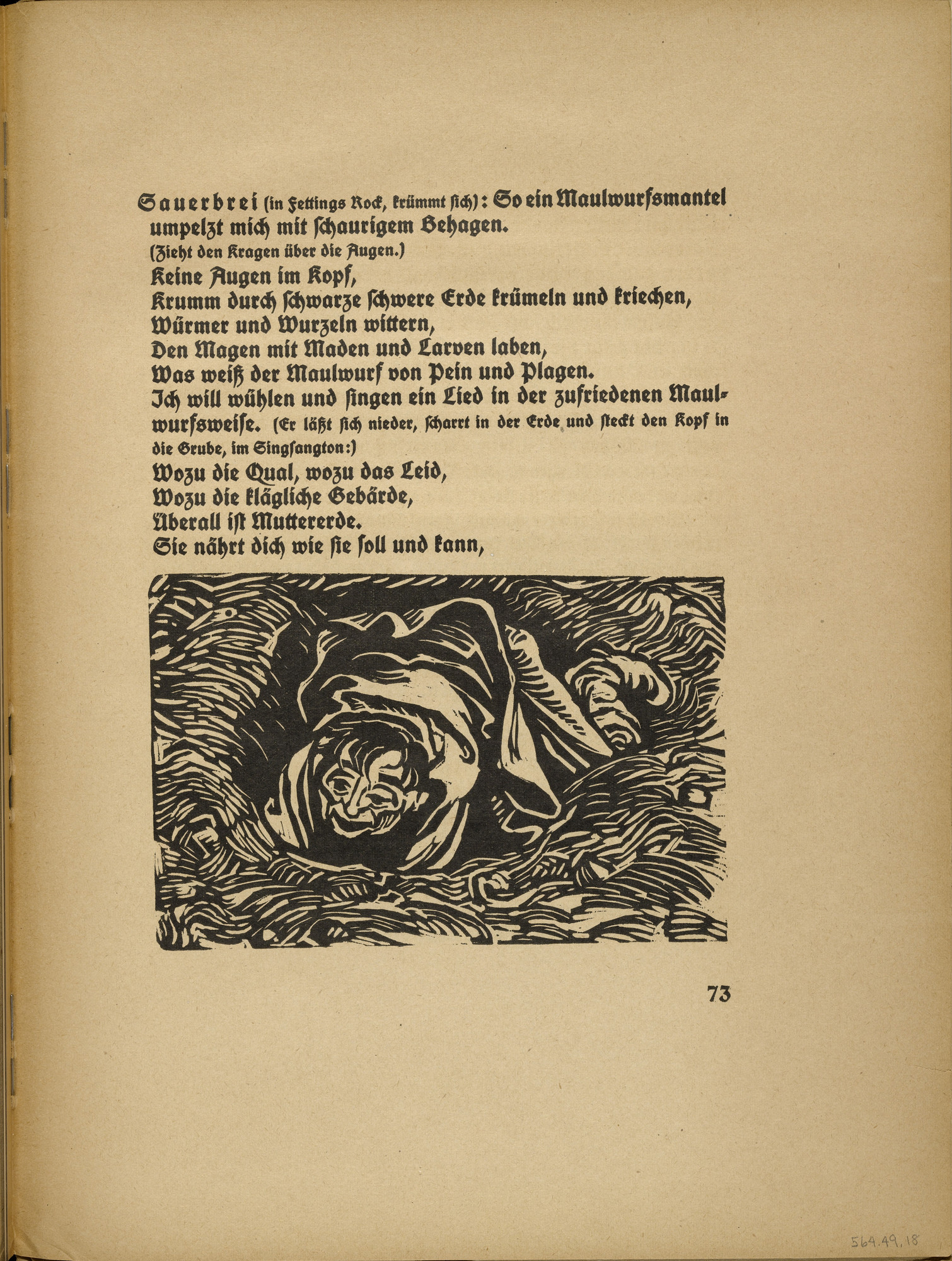 Ernst Barlach. The Mole (Der Maulwurf) (in-text plate, page 73) from Der Findling (The Foundling)