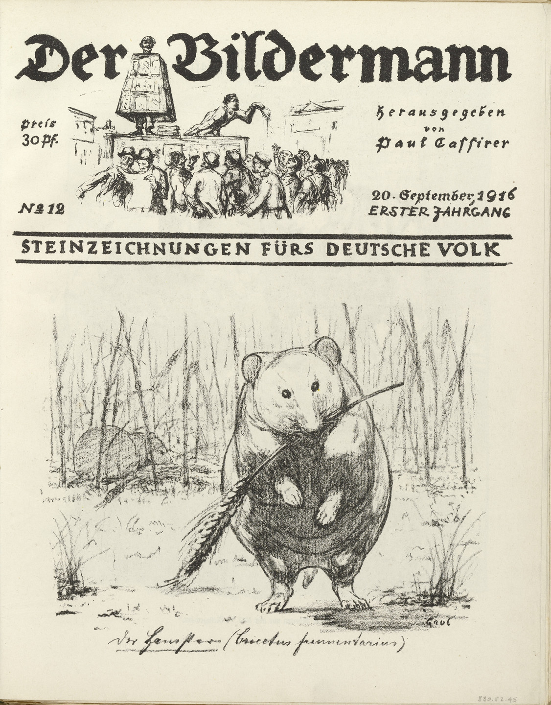 August Gaul. The Hamster (Der Hamster) (front cover, folio 22) from the periodical Der Bildermann, vol. 1, no. 12 (Sep 1916)_ _. 1916