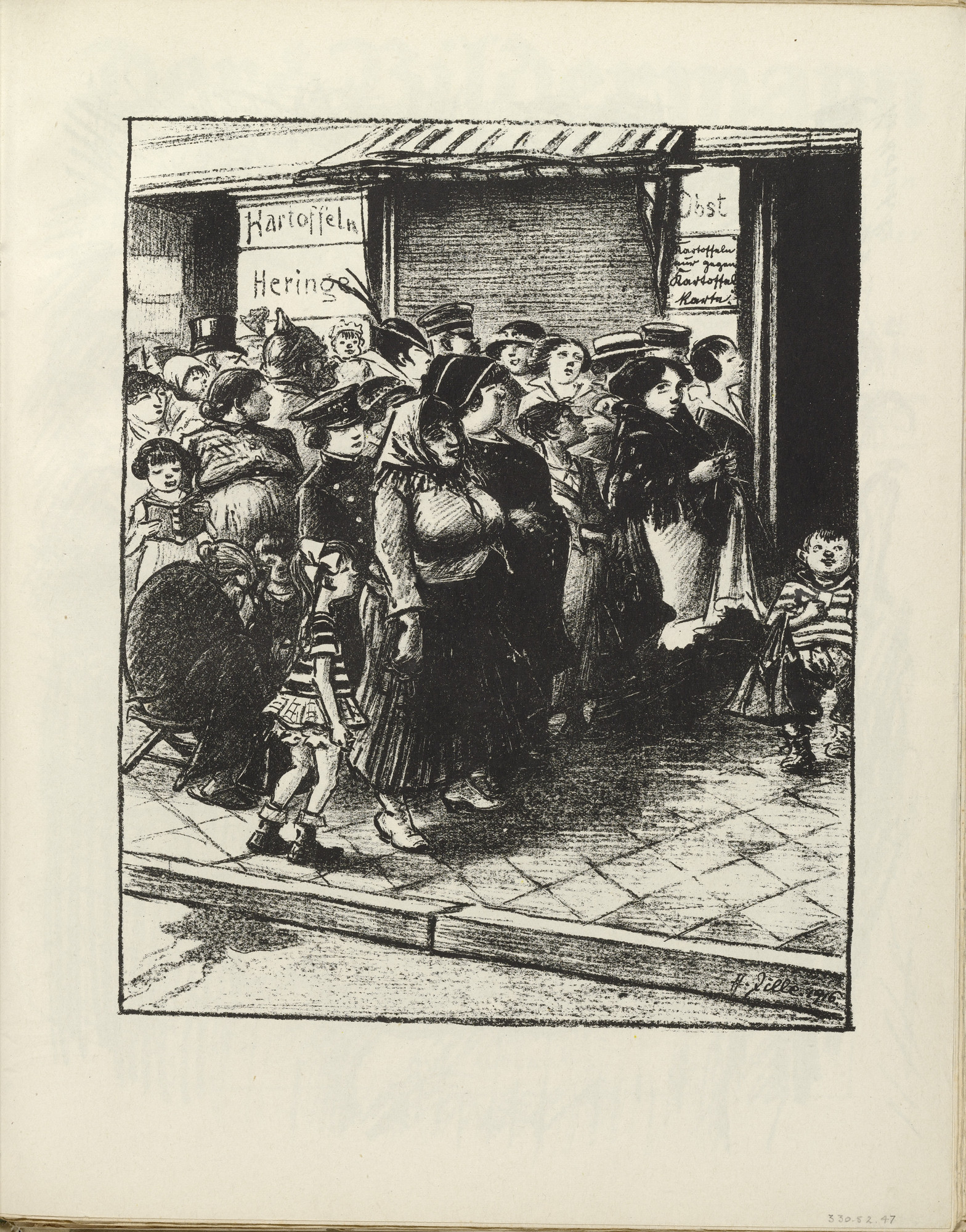 Heinrich Zille. Standing in Line for Potatoes (plate, folio 25) from the periodical Der Bildermann, vol. 1, no. 12 (September 1916)