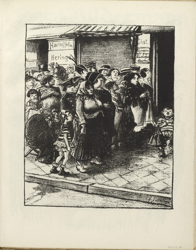 Standing in Line for Potatoes (Kartoffelstehen) (plate, folio 25) from the periodical Der Bildermann, vol. 1, no. 12 (September 1916)