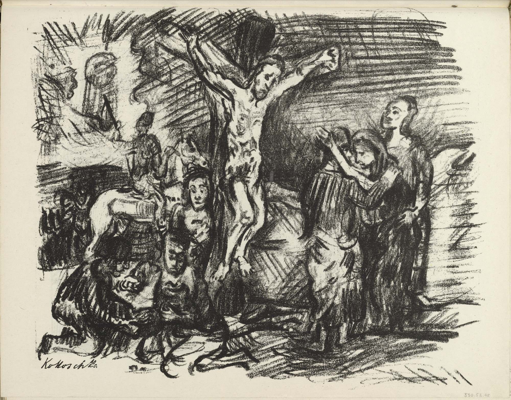Oskar Kokoschka. The Crucifixion (Der Gekreuzigte) (plate, foilo 25 verso) from the periodical Der Bildermann , vol. 1, no. 12 (Sept 1916)