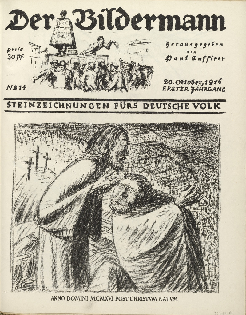 The Year of Our Lord MCMXVI after Christ's Birth (Anno Domini MCMXVI post Christum natum) (front cover, foilio 28) from the periodical Der Bildermann, vol. 1, no. 14 (Oct 1916)