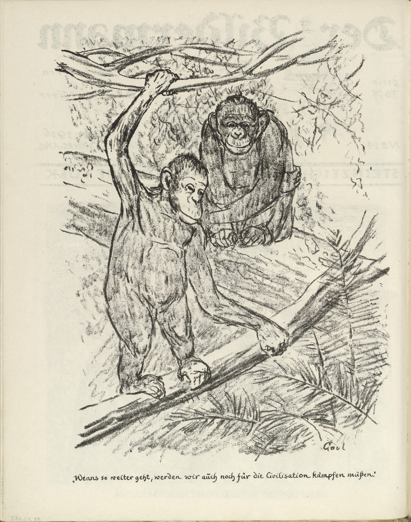 The Monkeys (Die Affen) (plate, folio 28 verso) from the periodical Der Bildermann, vol. 1, no. 14 (Oct 1916)