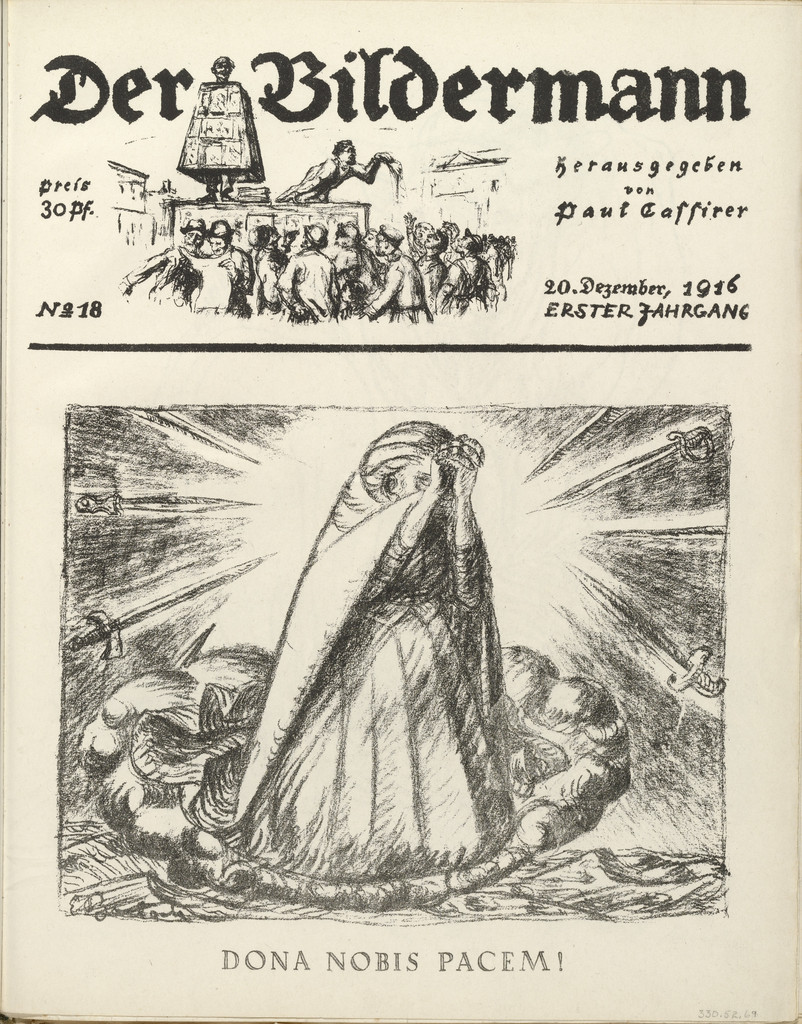 Give Us Peace! (Dona nobis pacem!) (front cover, folio 36) from the periodical Der Bildermann, vol. 1, no. 18 (Dec 1916)