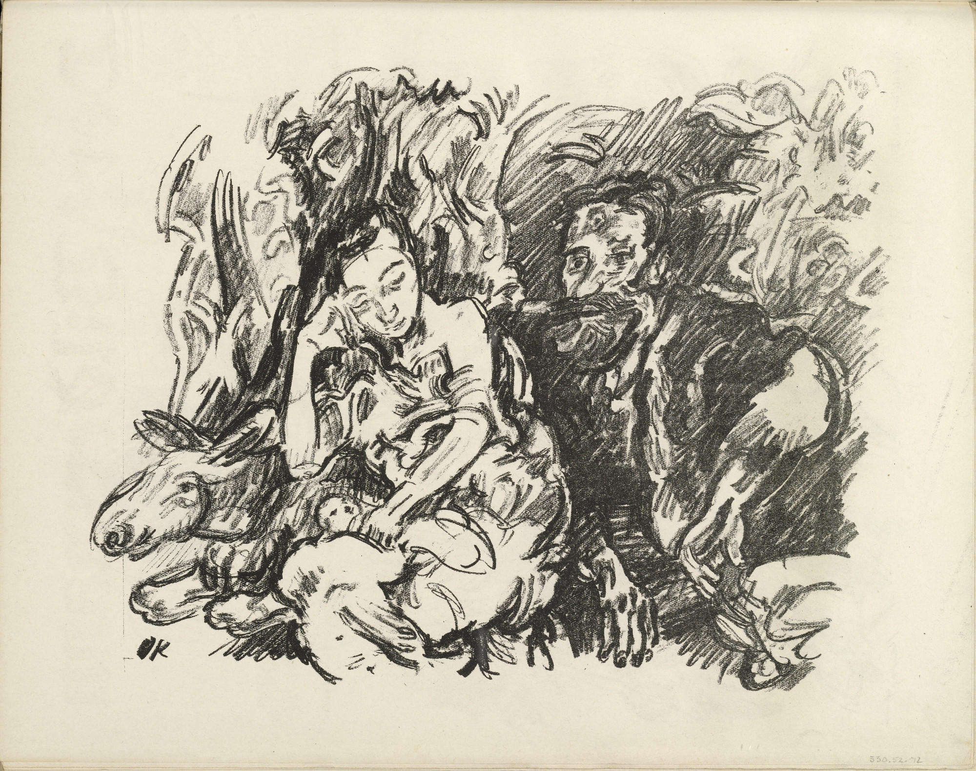 Oskar Kokoschka. The Holy Family. Rest on the Flight to Egypt (Die Heilige Familie. Rast auf der Flucht nach Ägypten) (plate, folio 37 verso) from the periodical Der Bildermann , vol. 1, no. 18 (Dec 1916)