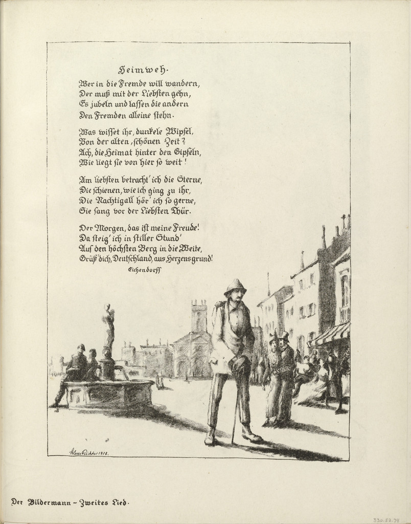 Untitled, illustration to Eichendorff's poem "Homesickness" (Heimweh) (border, 2nd song, folio 40) from the periodical Der Bildermann, supplement to vol. 1, no. 3 (May 1916)