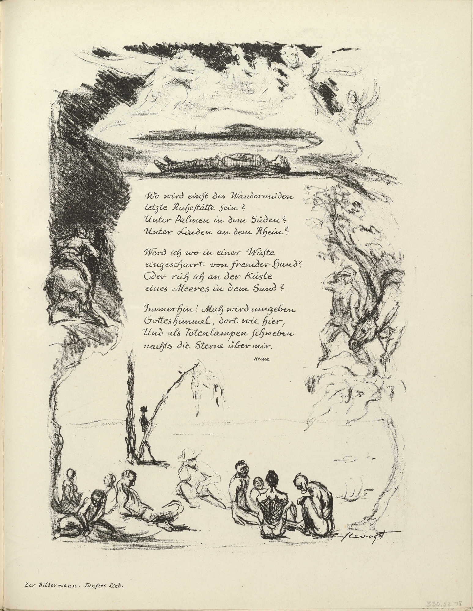 Max Slevogt. Untitled , illustration to Heinrich Heine's poem "Where?" ("Wo?") (border, 5th song, folio 43) from the periodical Der Bildermann , supplement to vol. 1, no. 9 (Aug 1916)