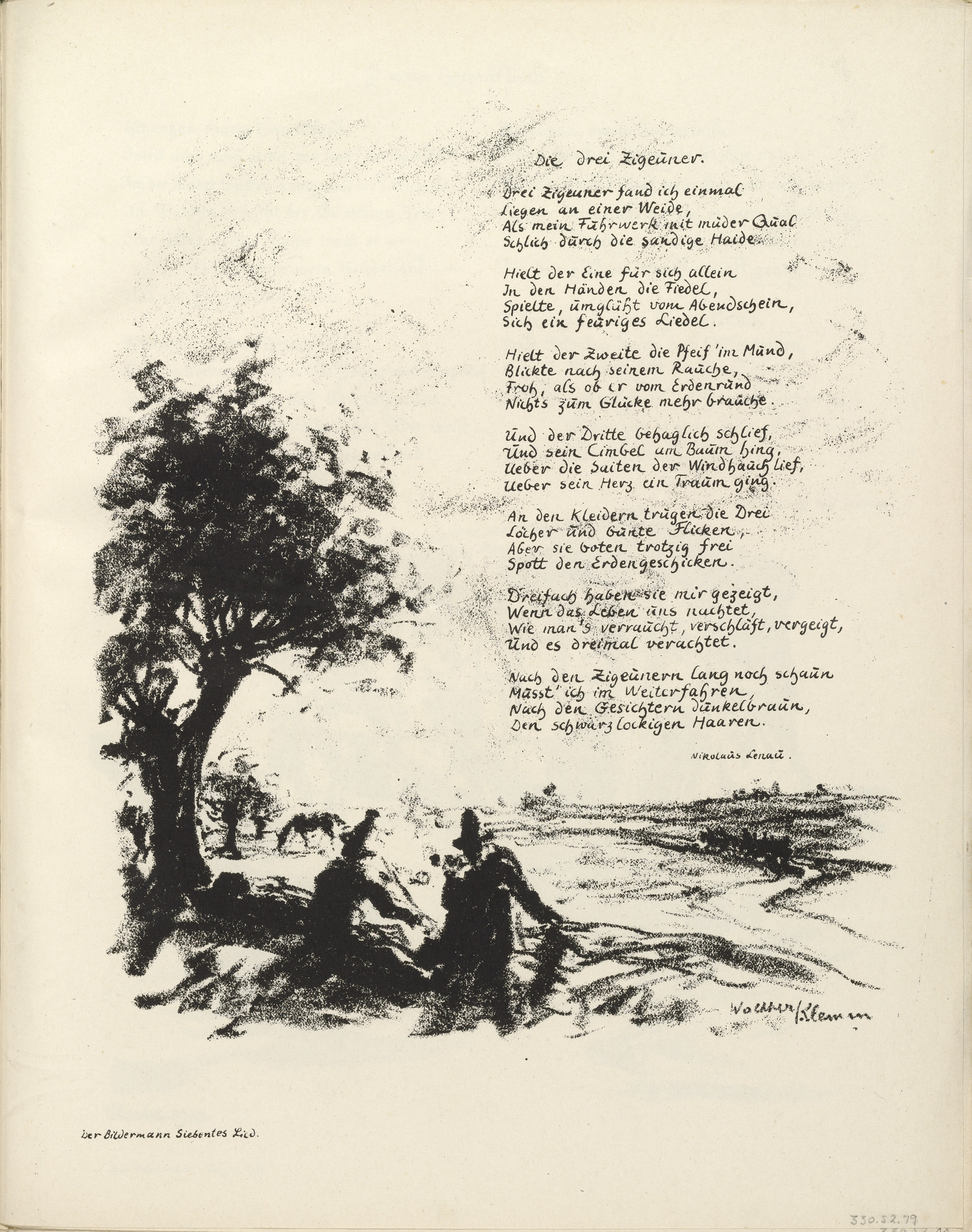 Walther Klemm. Untitled , illustration to Nikolaus Lenau's poem "The Three Gypsies" (Die drei Zigeuner) (border, 7th song, folio 45) from the periodical Der Bildermann , supplement to vol. 1, no. 13 (October 1916)