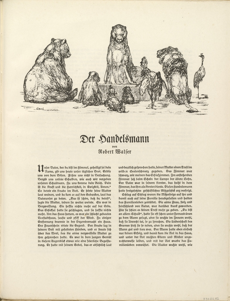 Untitled (Gathering of Animals) [Tierversammlung], illustration to Robert Walser's "Der Handelsmann" (headpiece, folio 49) from the periodical Der Bildermann, supplement to vol. 1, no. 6 (Jun 1916)