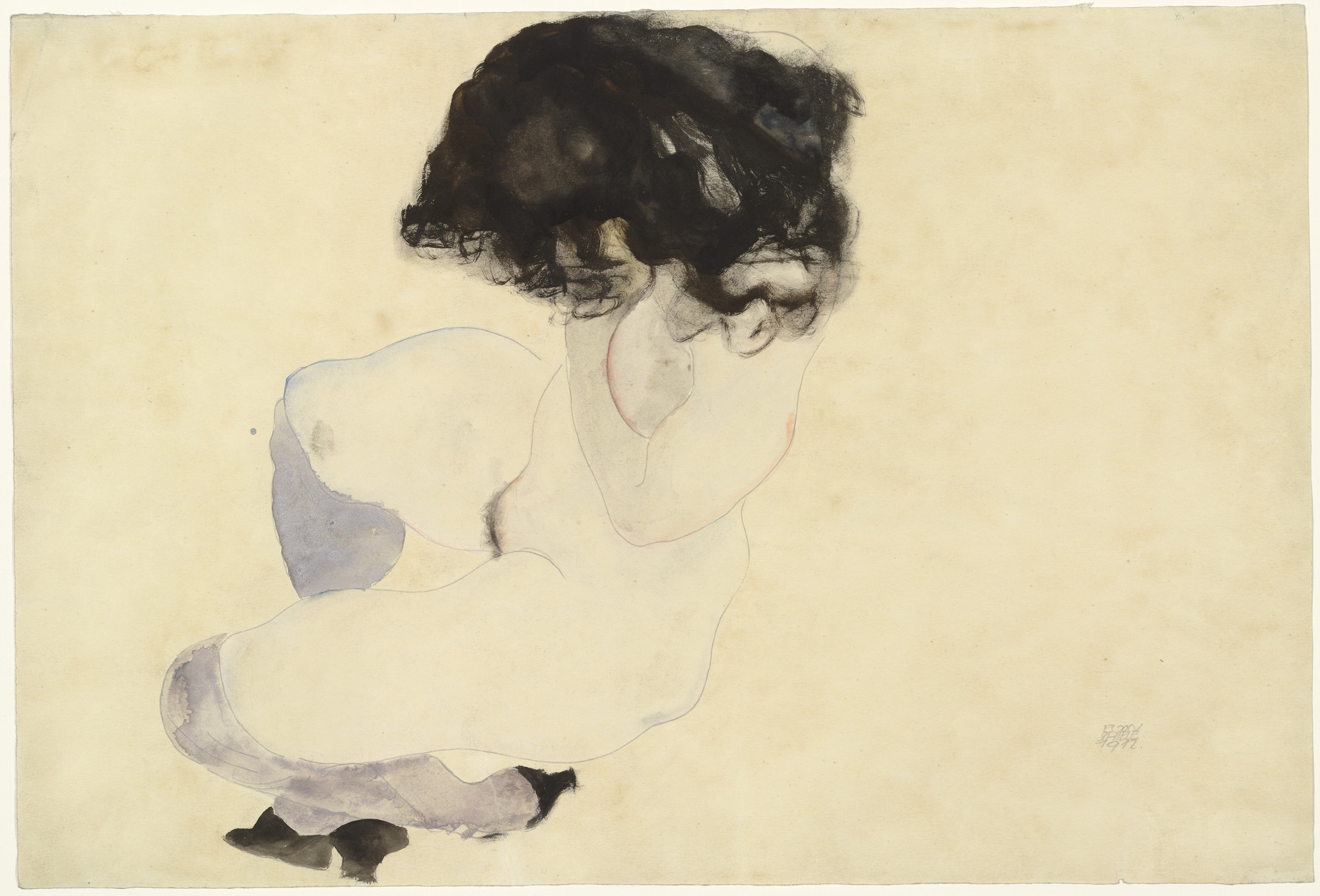 Egon Schiele. Nude with Violet Stockings and Black Hair (Akt mit violetten Strümpfen und schwarzem Haar). 1912