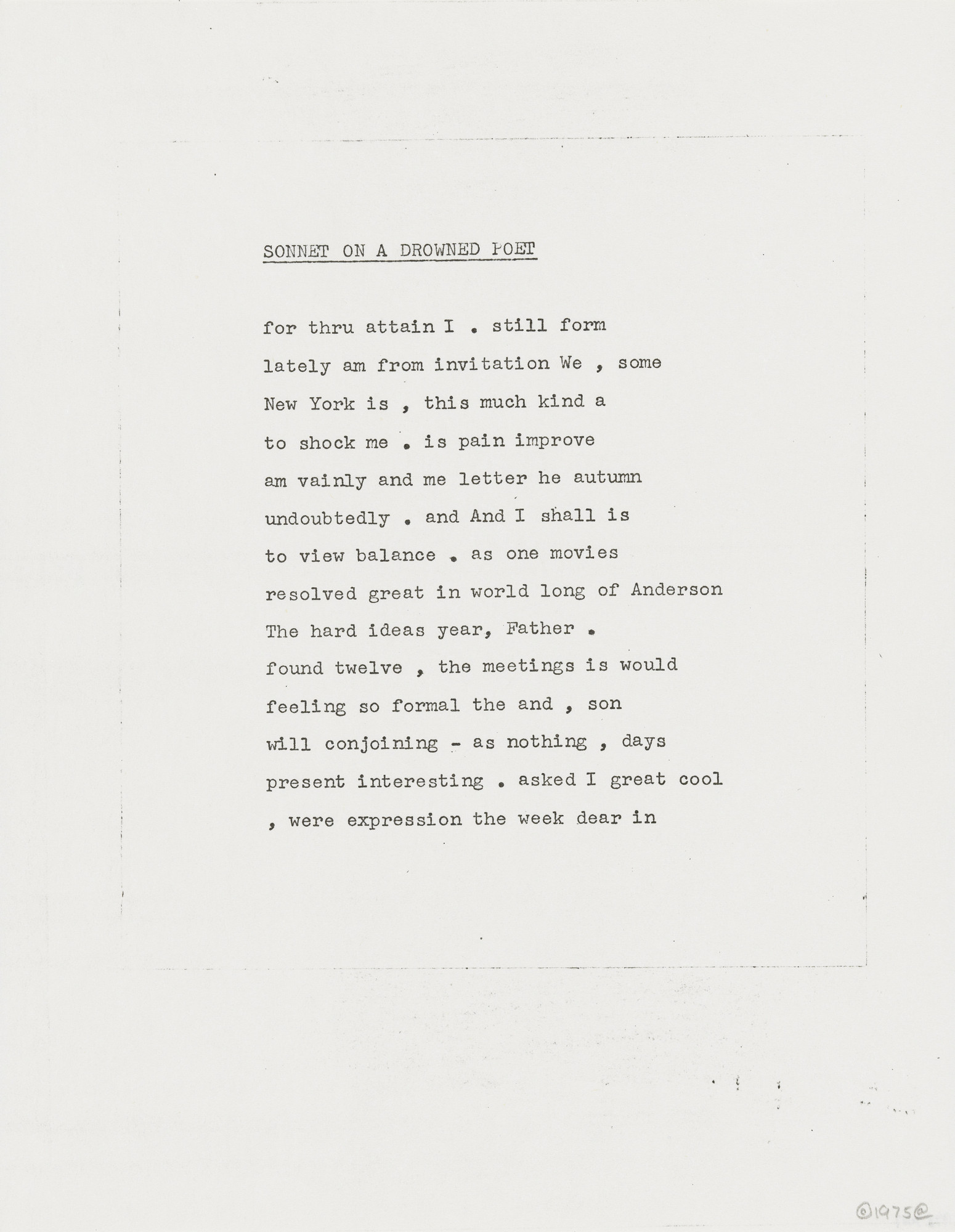 Carl Andre. Sonnet on a Drowned Poet