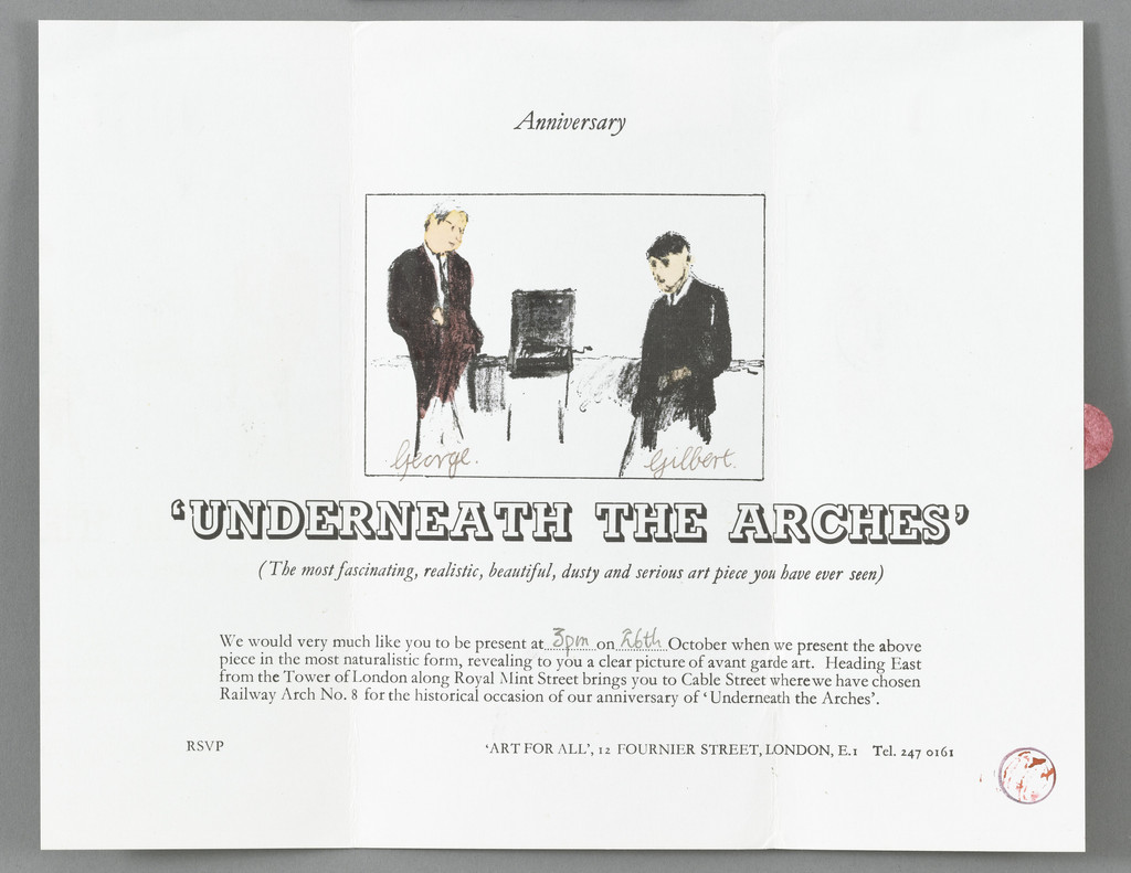 Invitation for anniversary of Underneath the Arches