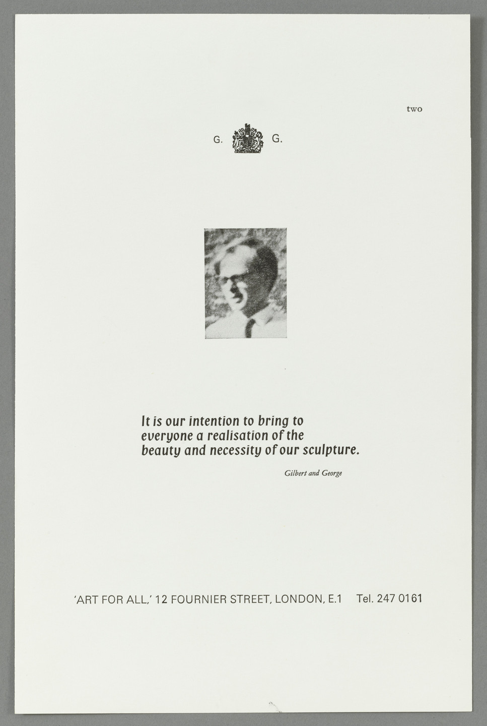 Gilbert &amp; George, Gilbert Proesch, George Passmore. The Words of the Sculptors. 1970