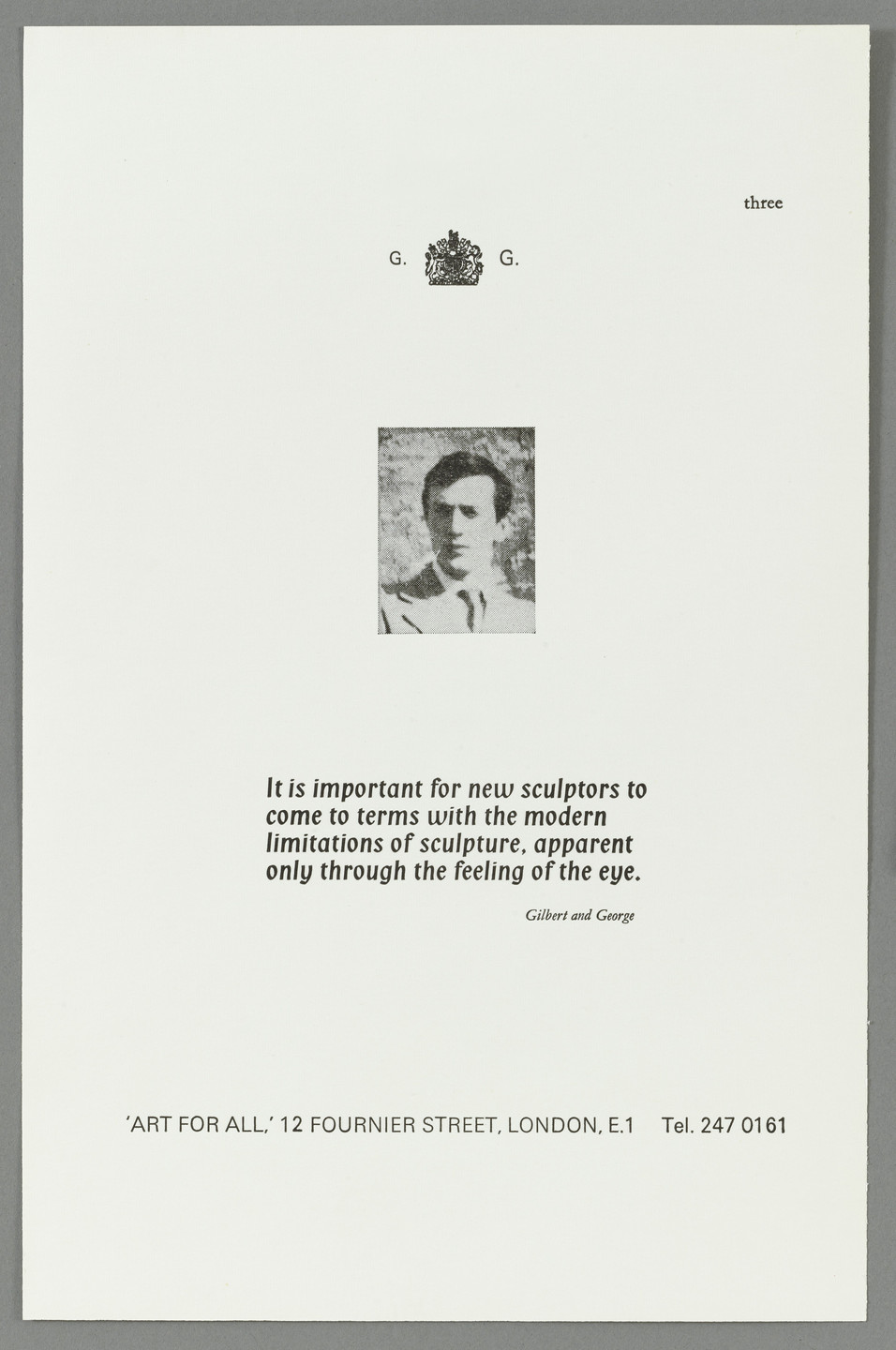 Gilbert &amp; George, Gilbert Proesch, George Passmore. The Words of the Sculptors. 1970