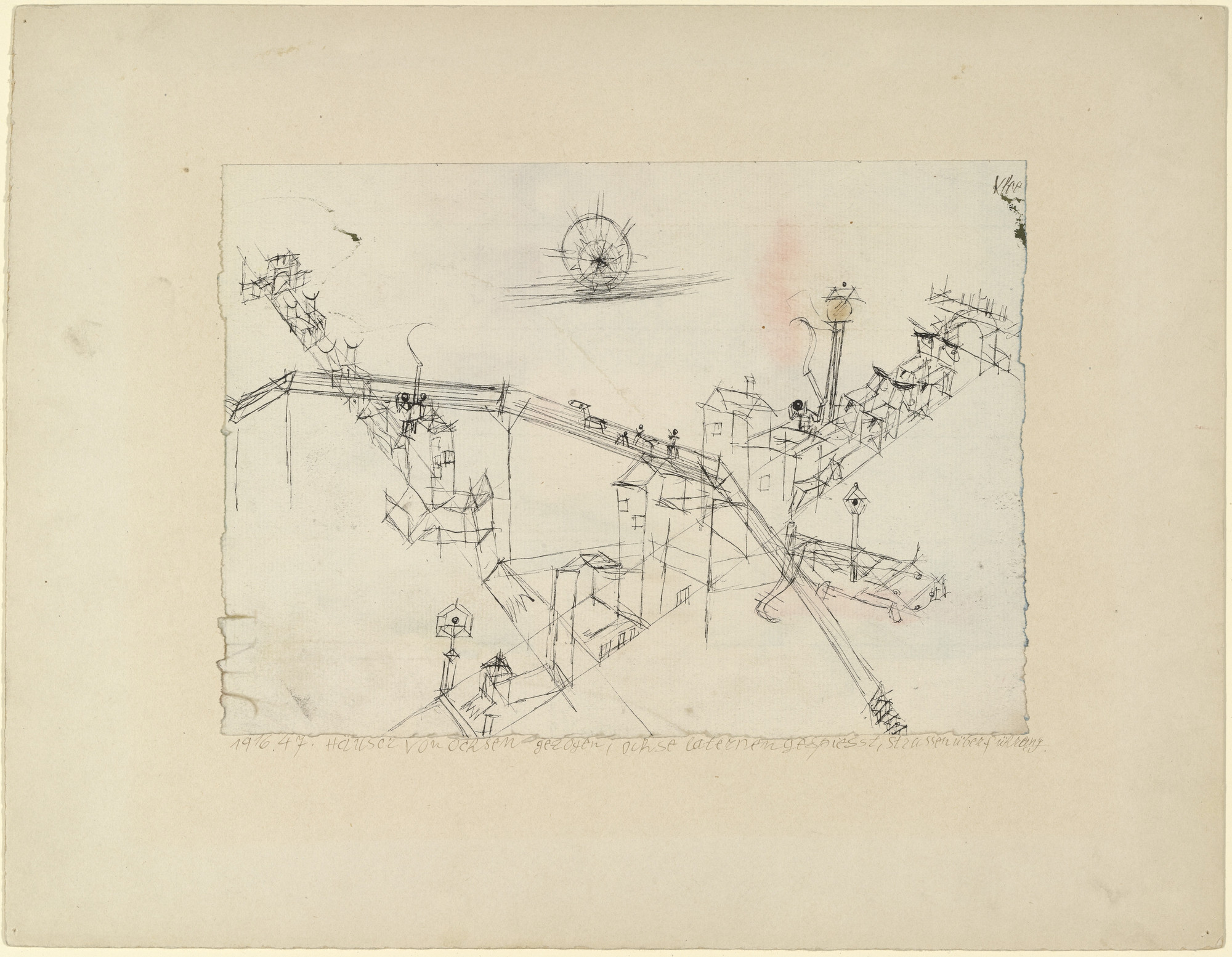 Paul Klee. Houses Drawn by Oxen, Ox Speared by a Lantern, Overpass ( Häuser von Ochsen gezogen, Ochse laternengespiesst, Strassenüberführung )