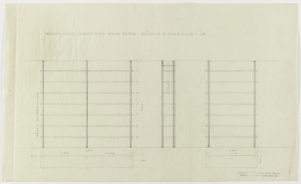Philip Johnson Apartment, New York, NY (Two bookcases: plans, elevations, section)