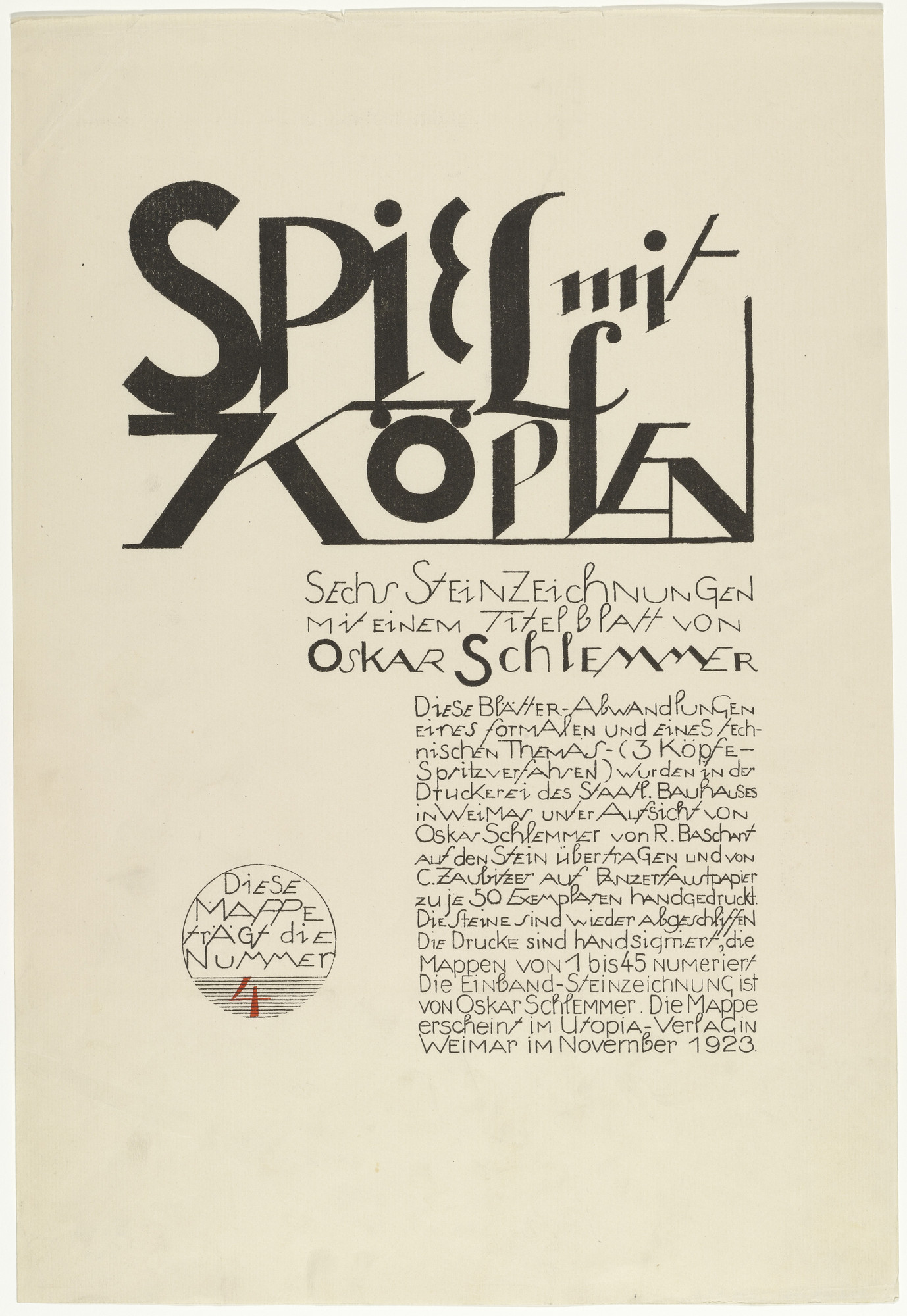 Oskar Schlemmer. Title page (Titelblatt) from Play on Heads (Spiel mit Köpfen)