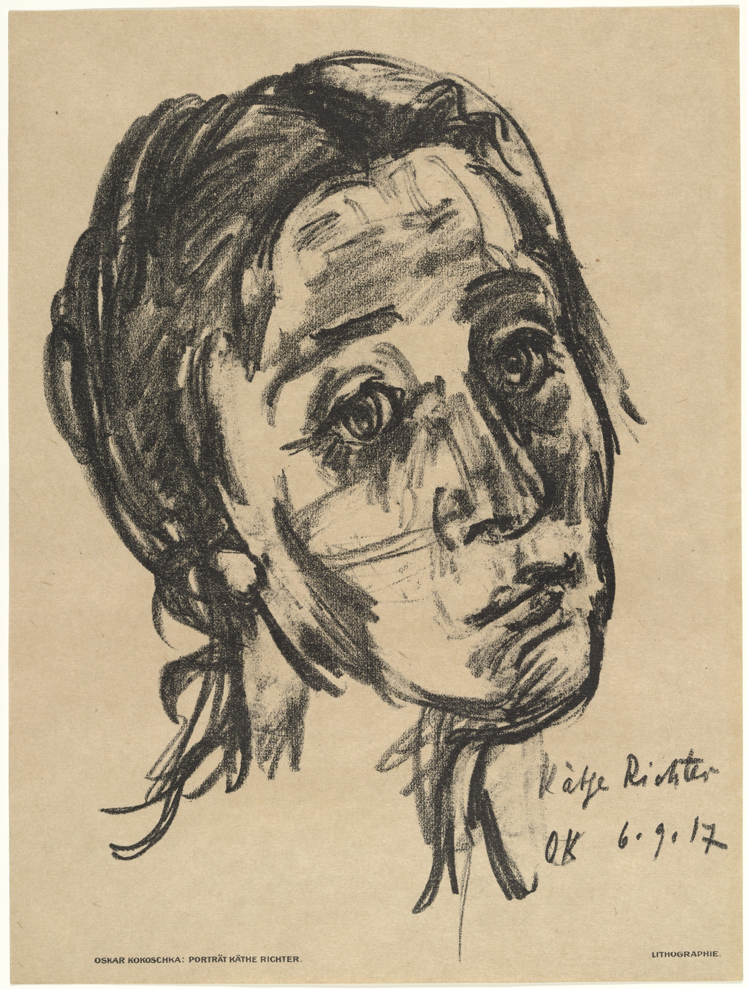 Oskar Kokoschka. Käthe Richter (Head, Slightly Tilted Back) Käthe Richter (Kopf, leicht zurückgeneigt) from the periodical Das Kunstblatt, vol. 1, no. 10 (Oct 1917). 1917