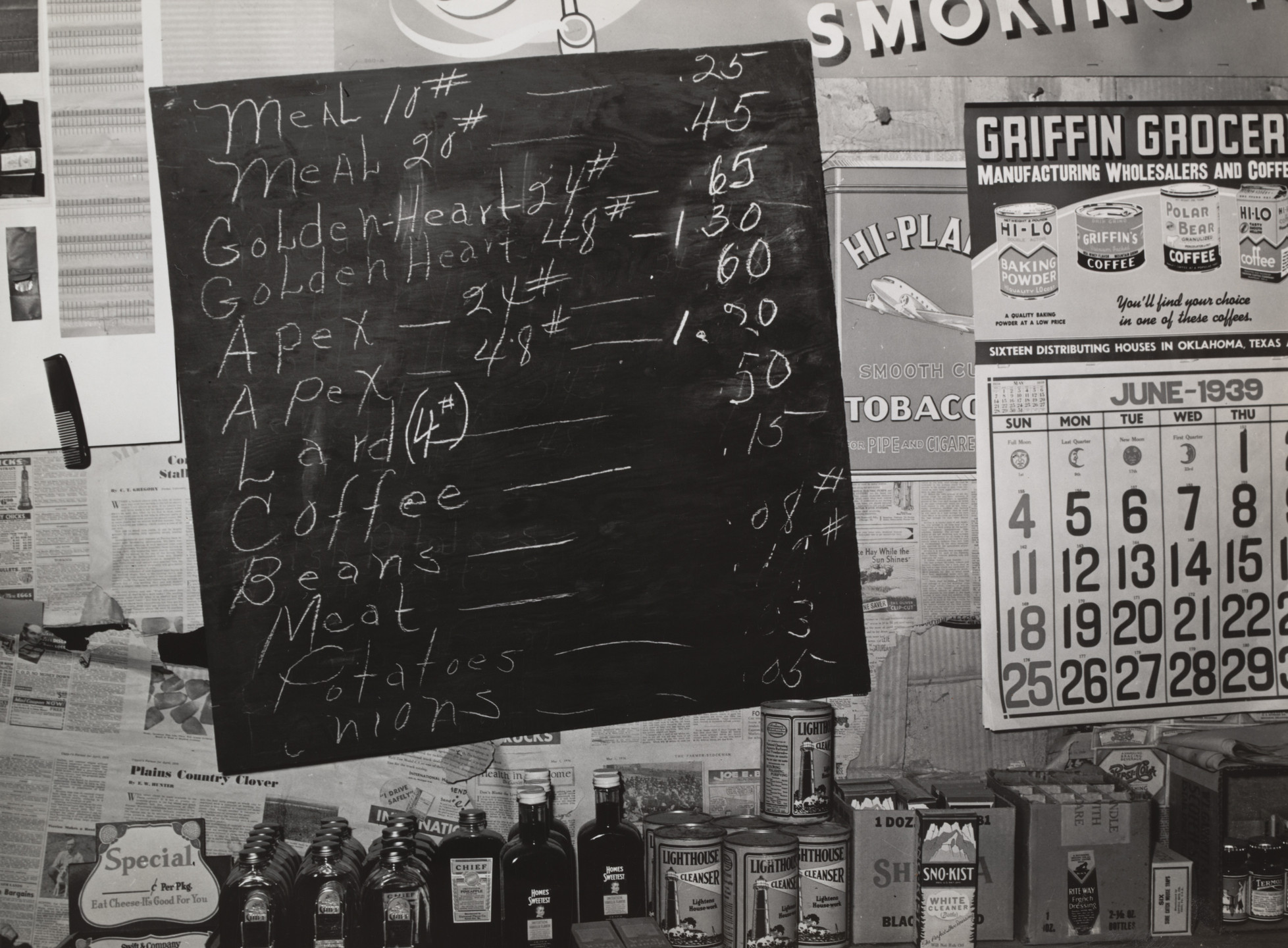 Russell Lee. Price List of Staples Eaten by Farmers in Wagoner County,  Oklahoma. June 1939 | MoMA