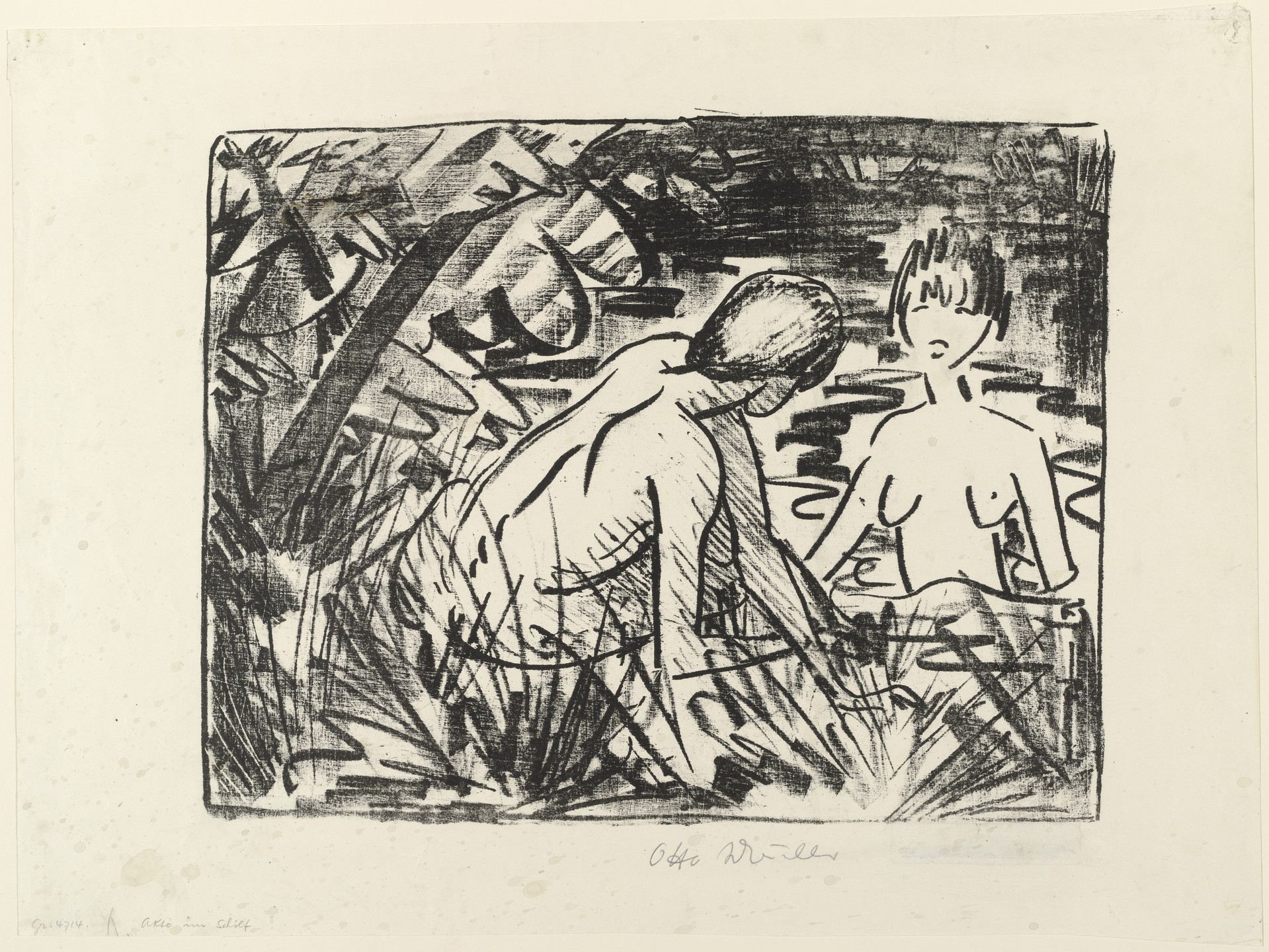 Otto Mueller. One Girl Bathing and the Other Sitting on the Shore (2) [Badendes und am Ufer sitzendes Mädchen (2)]. (c. 1919)
