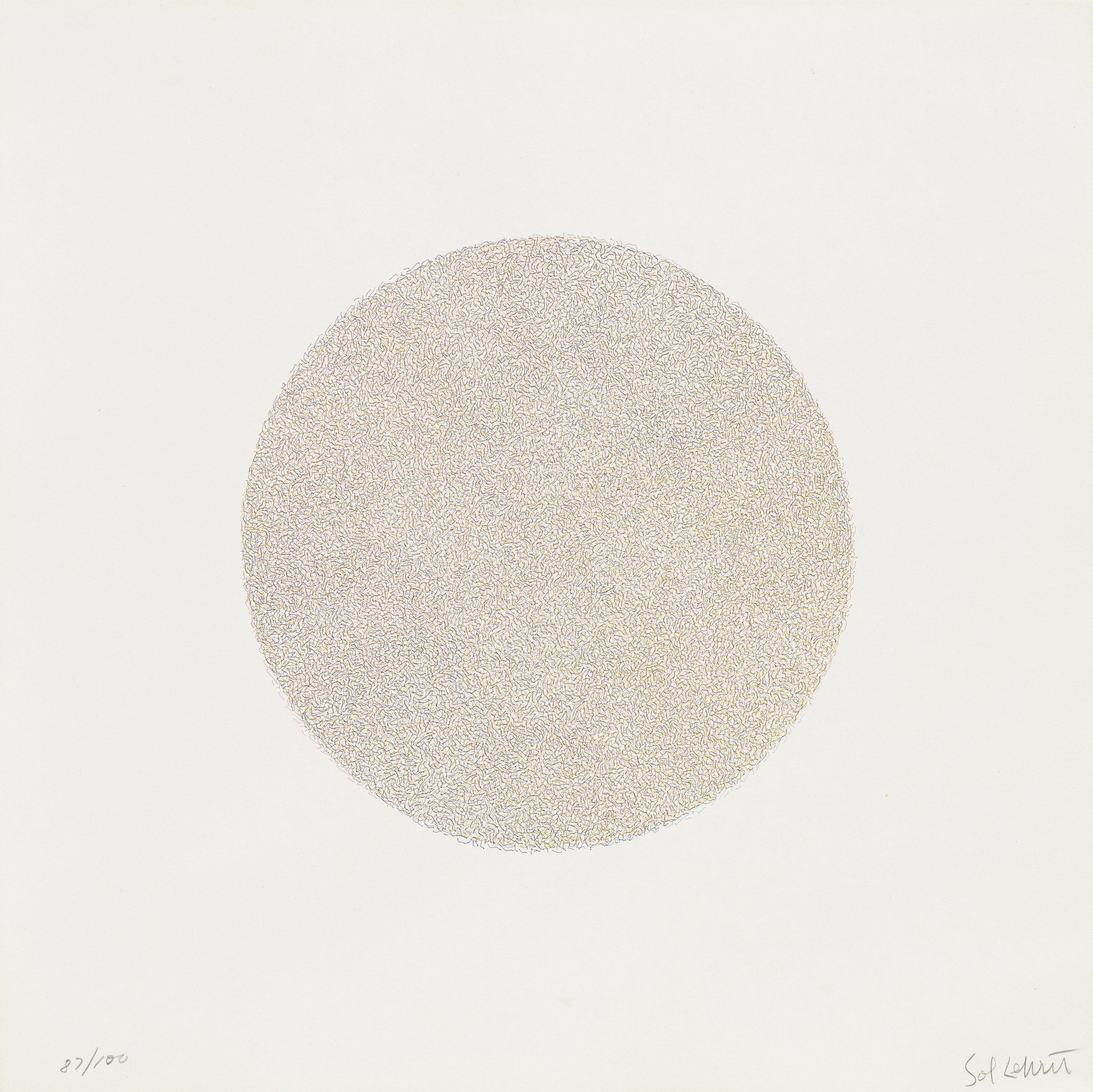 Sol LeWitt. Lines, Not Long, Not Heavy, Not Touching, Drawn at Random (circle) in Four Colors, Printed in Four Directions