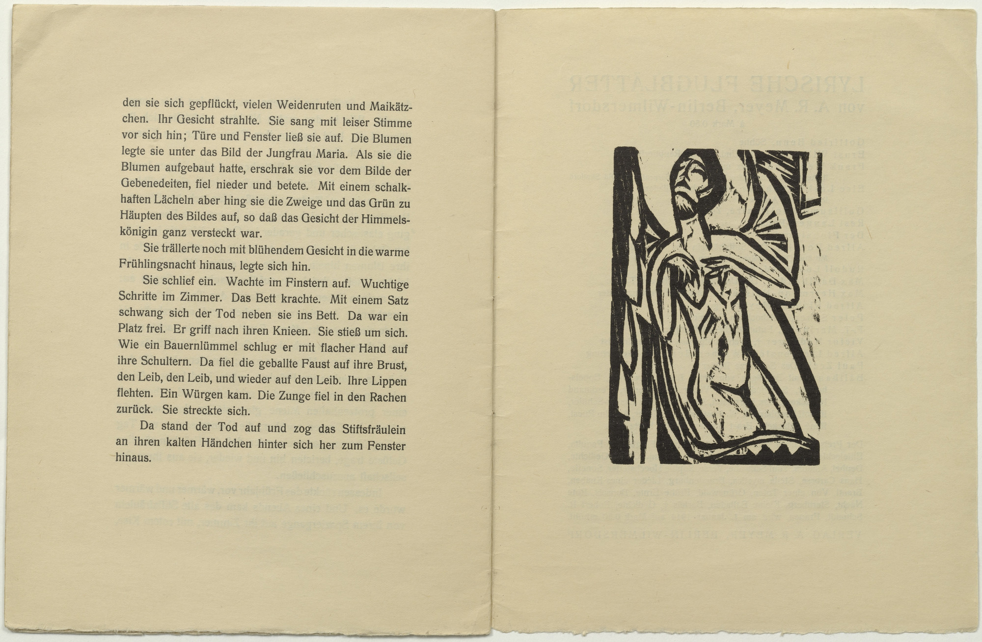 Ernst Ludwig Kirchner. Dying Old Maid (plate, inside back cover) from Das Stiftsfräulein und der Tod (The Canoness and Death)