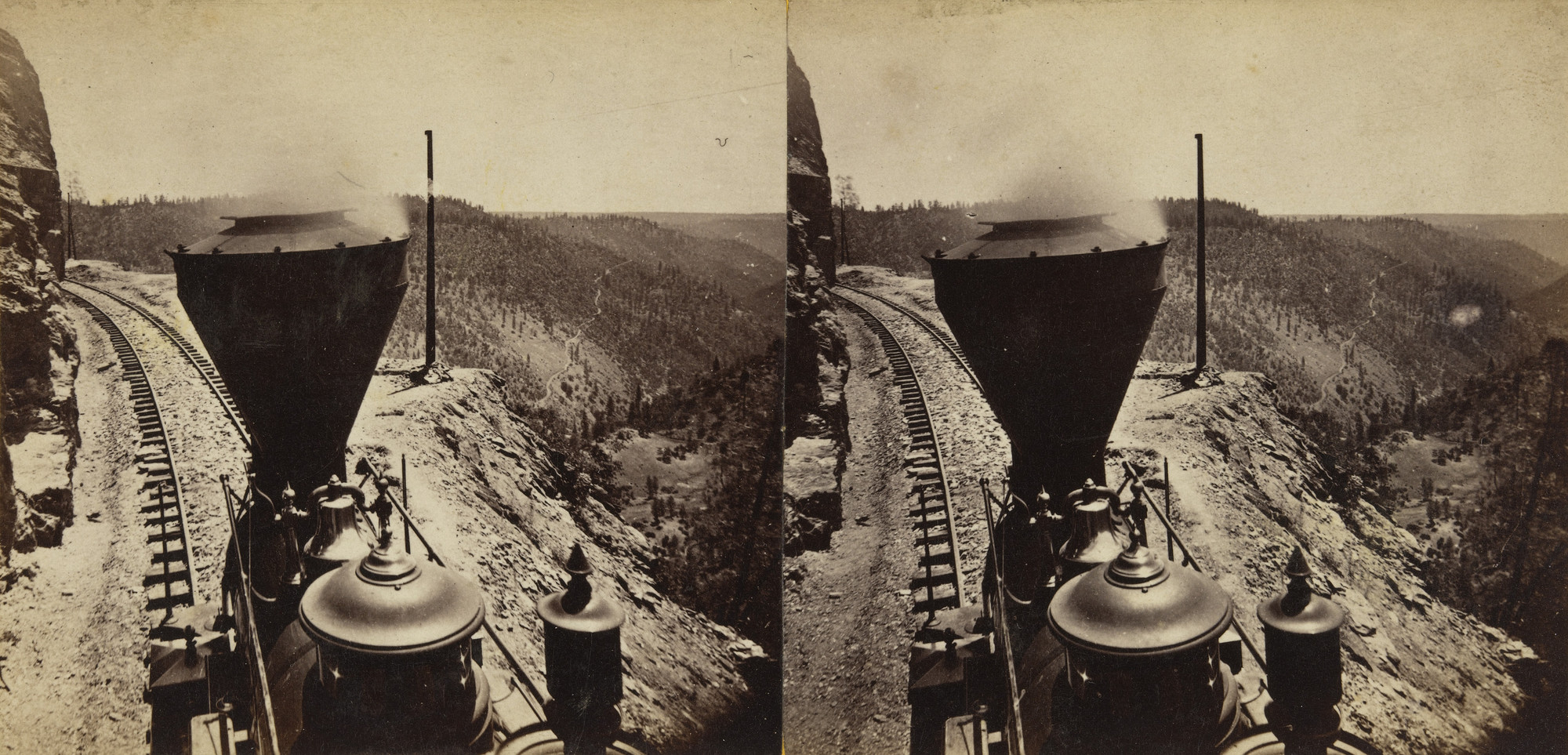 Alfred A. Hart. Rounding Cape Horn. Road to Iowa Hill from the River, in the Distance. c. 1869