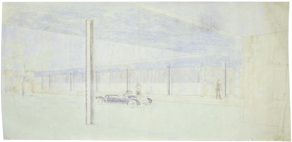 Golf Club Project, Krefeld, Germany, Perspective view from beneath the canopy