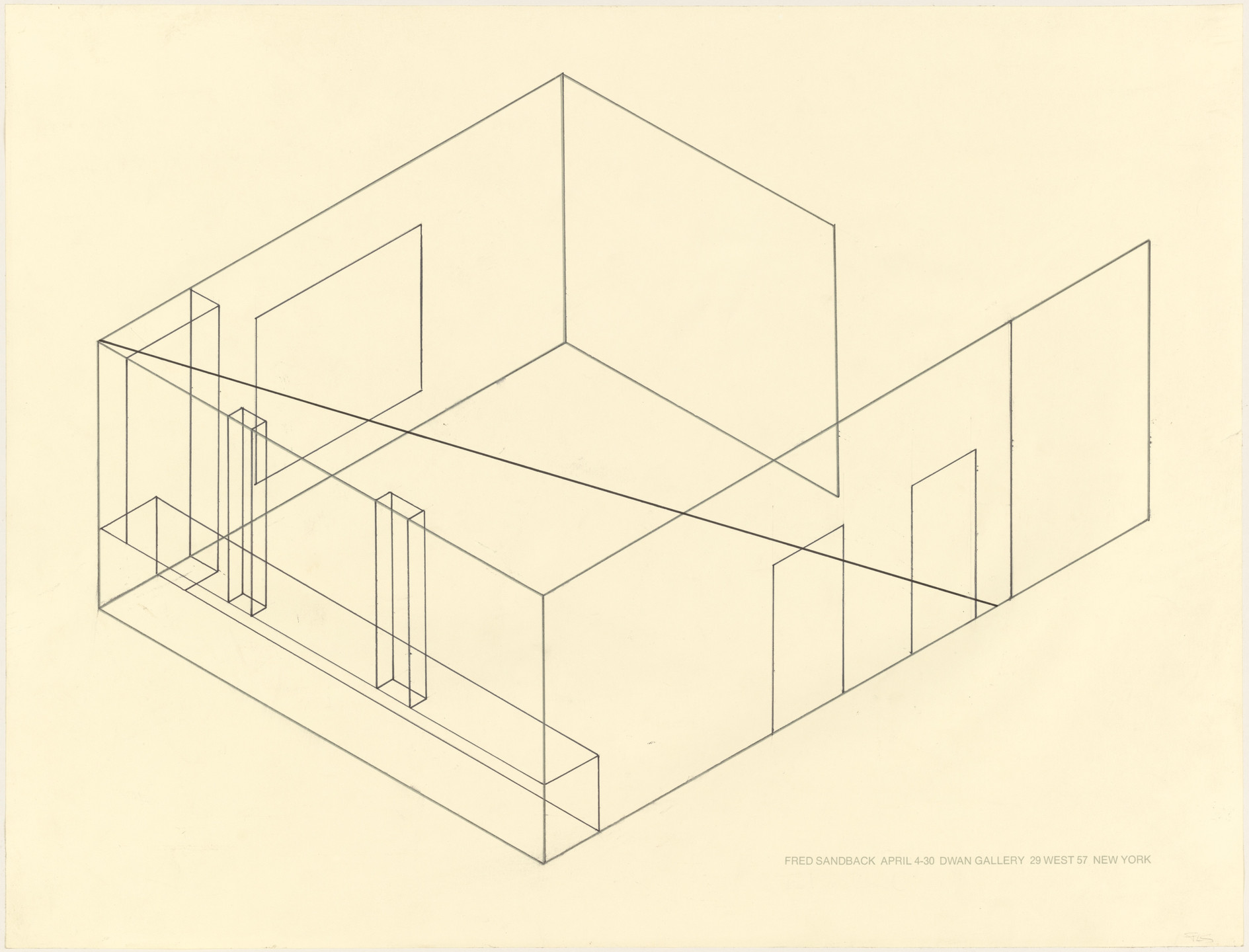Fred Sandback. Installation Drawing from Dwan Gallery. (1969)