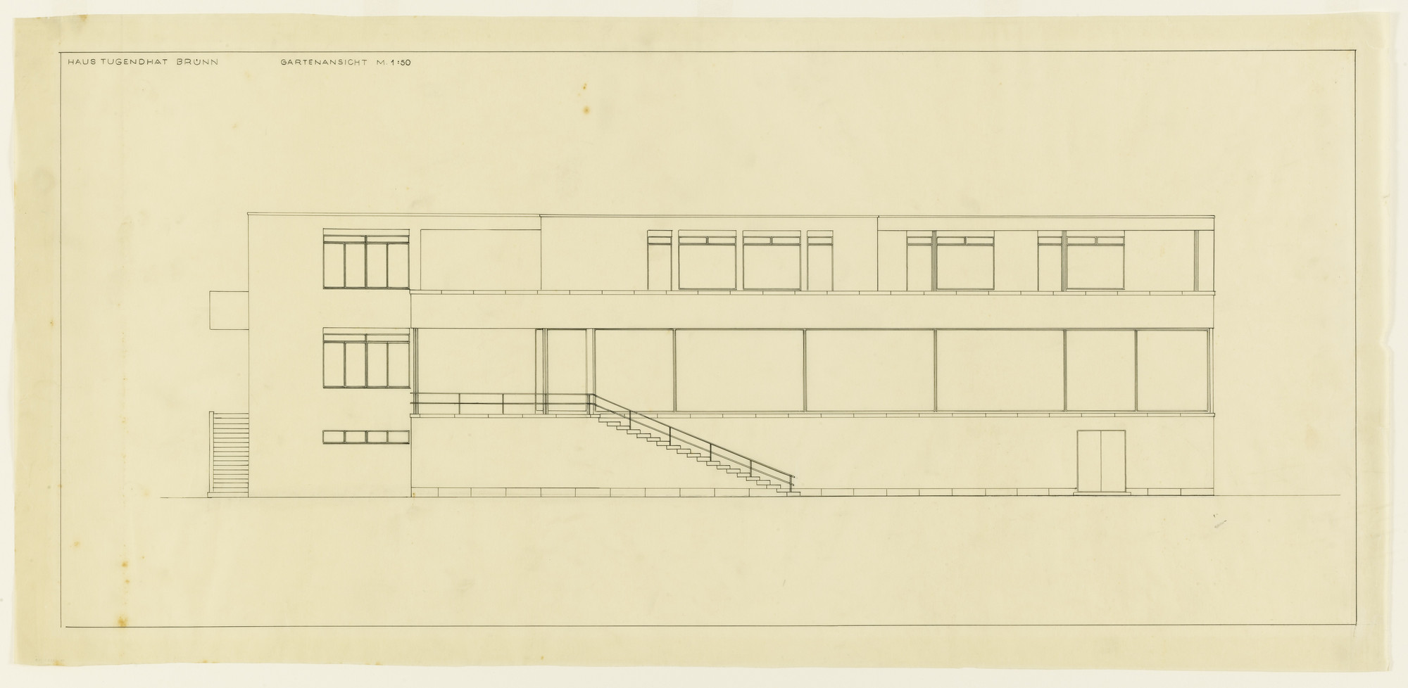 Ludwig Mies van der Rohe. Tugendhat House, Brno, Czech Republic, Elevation