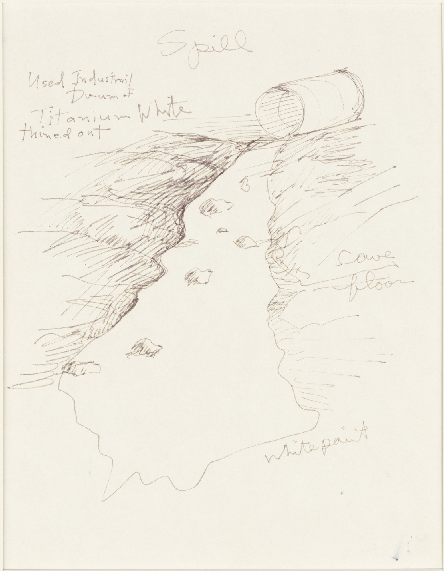 Robert Smithson. Spill, Used Industrial Drum of Titanium White Thinned Out