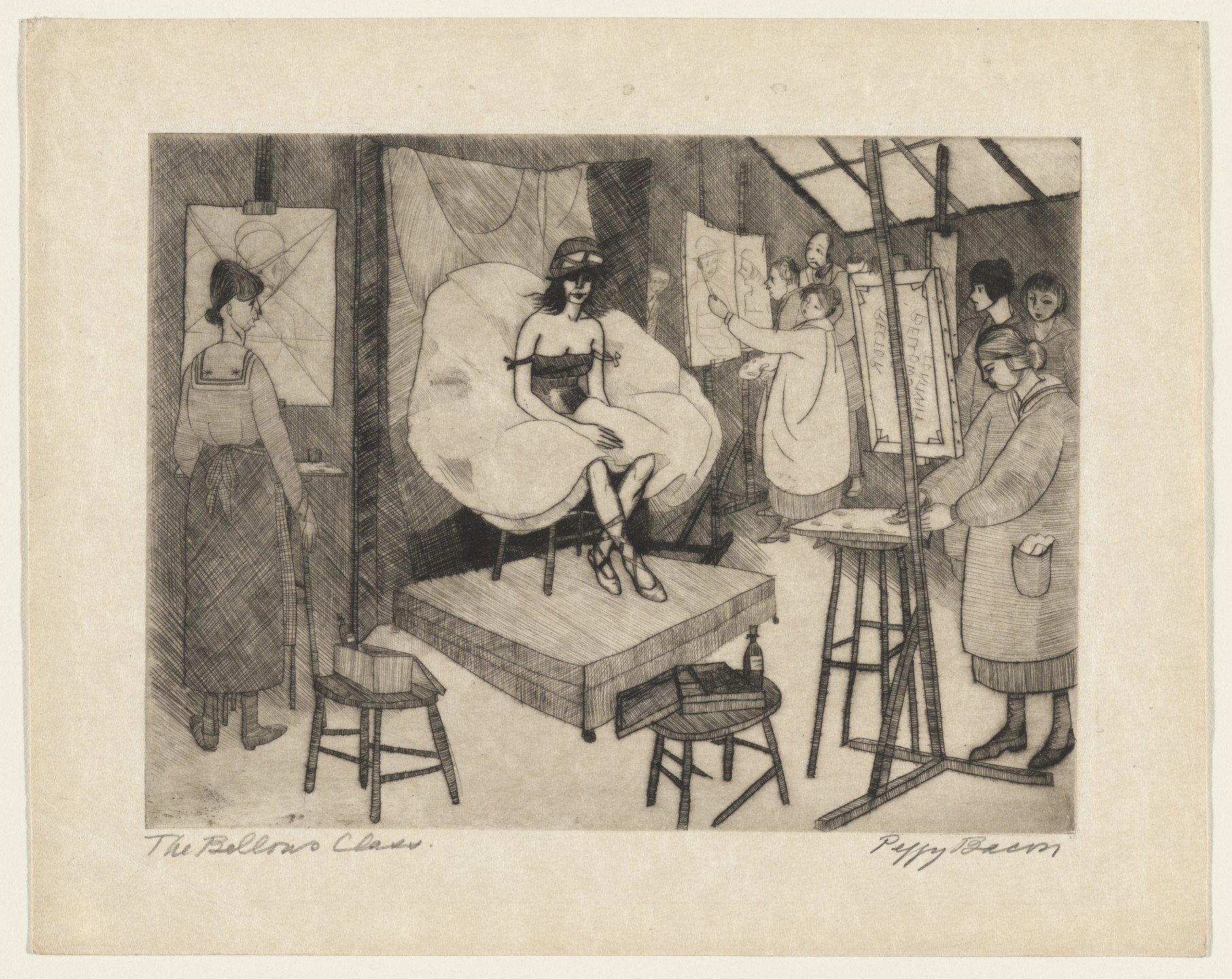 Peggy Bacon. Model in the Bellows Class. 1918