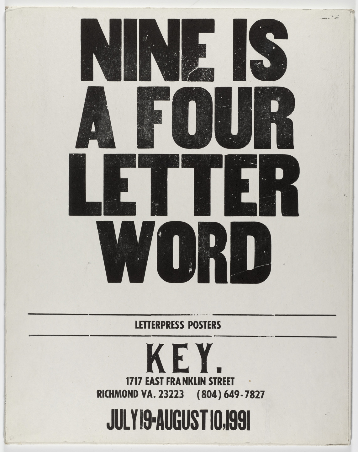 Carolee Schneemann, Kay Rosen, Davi Det Hompson, Ann Fessler, Charles Brohawn, Chris Mason, Cliff Baldwin, Various Artists. Nine is a Four Letter Word. 1991