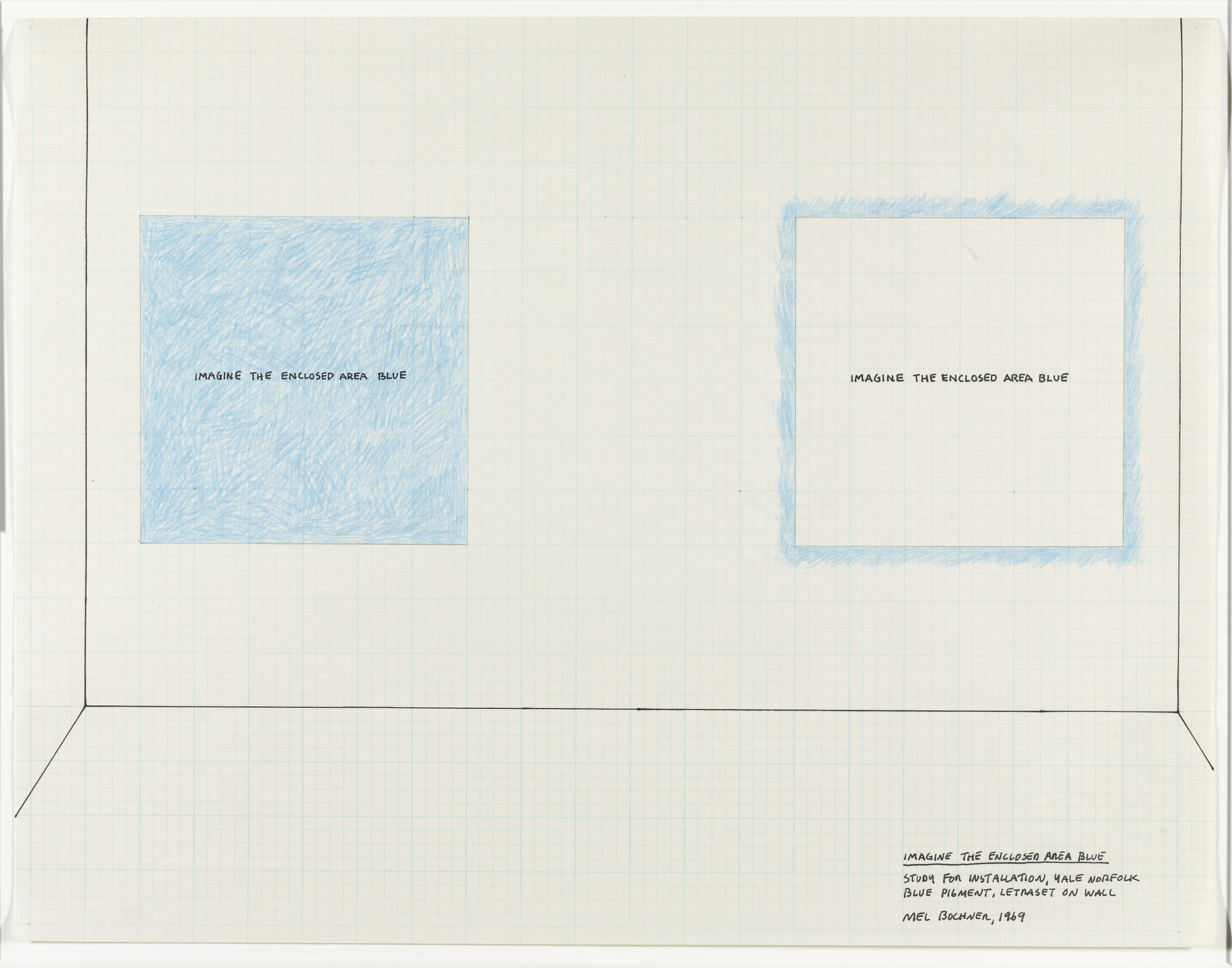 Mel Bochner. Imagine the Enclosed Area Blue (Study for Installation, Yale, Norfolk). 1968
