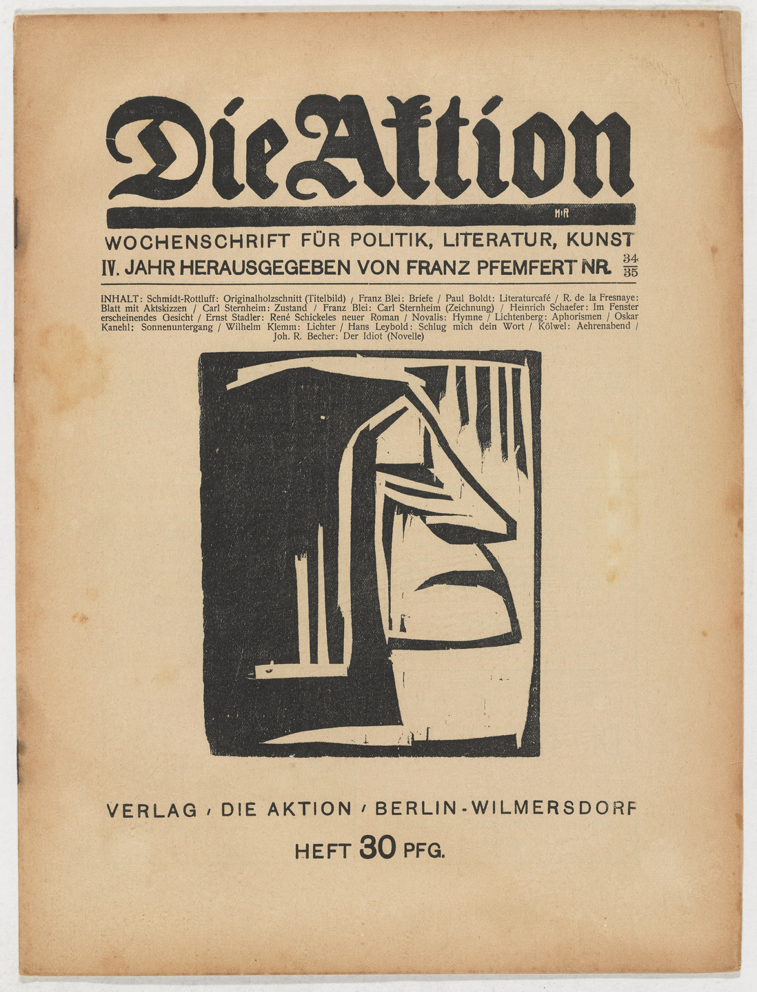 Karl Schmidt-Rottluff. Die Aktion, vol. 4, no. 34/35. August 29