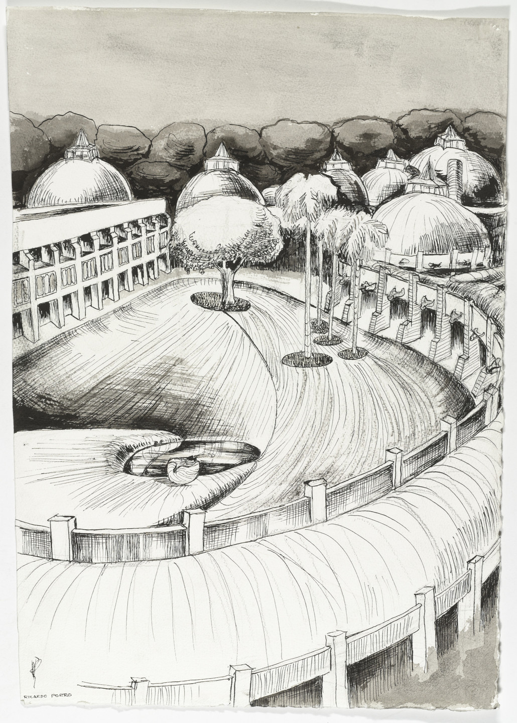 Ricardo Porro. Escuelas Nacionales de Arte de Habana-Cuba (Aerial perspective sketch). 1961–1965