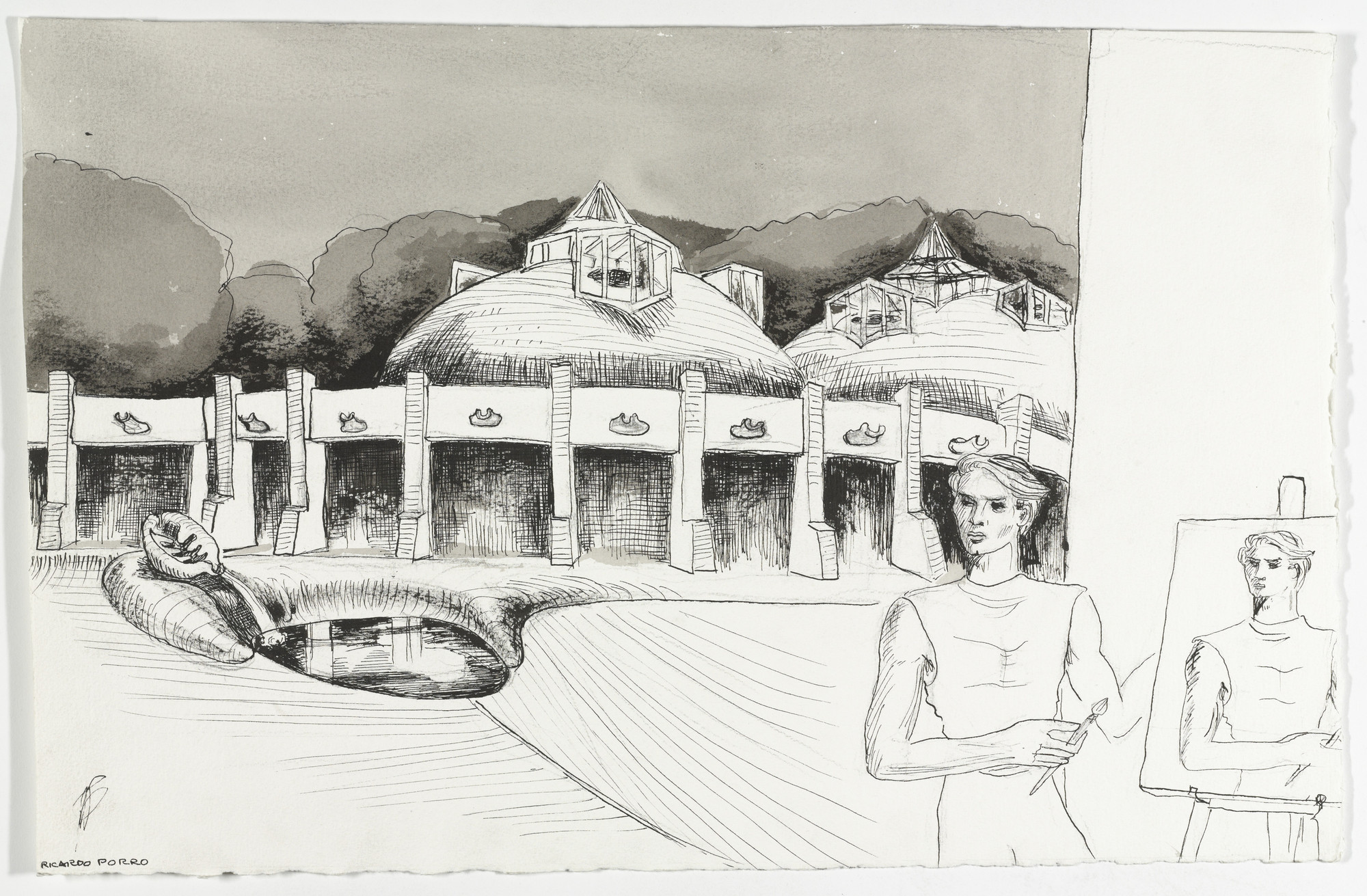 Ricardo Porro. Escuelas Nacionales de Arte de Habana-Cuba (Exterior perspective sketch). 1961–1965