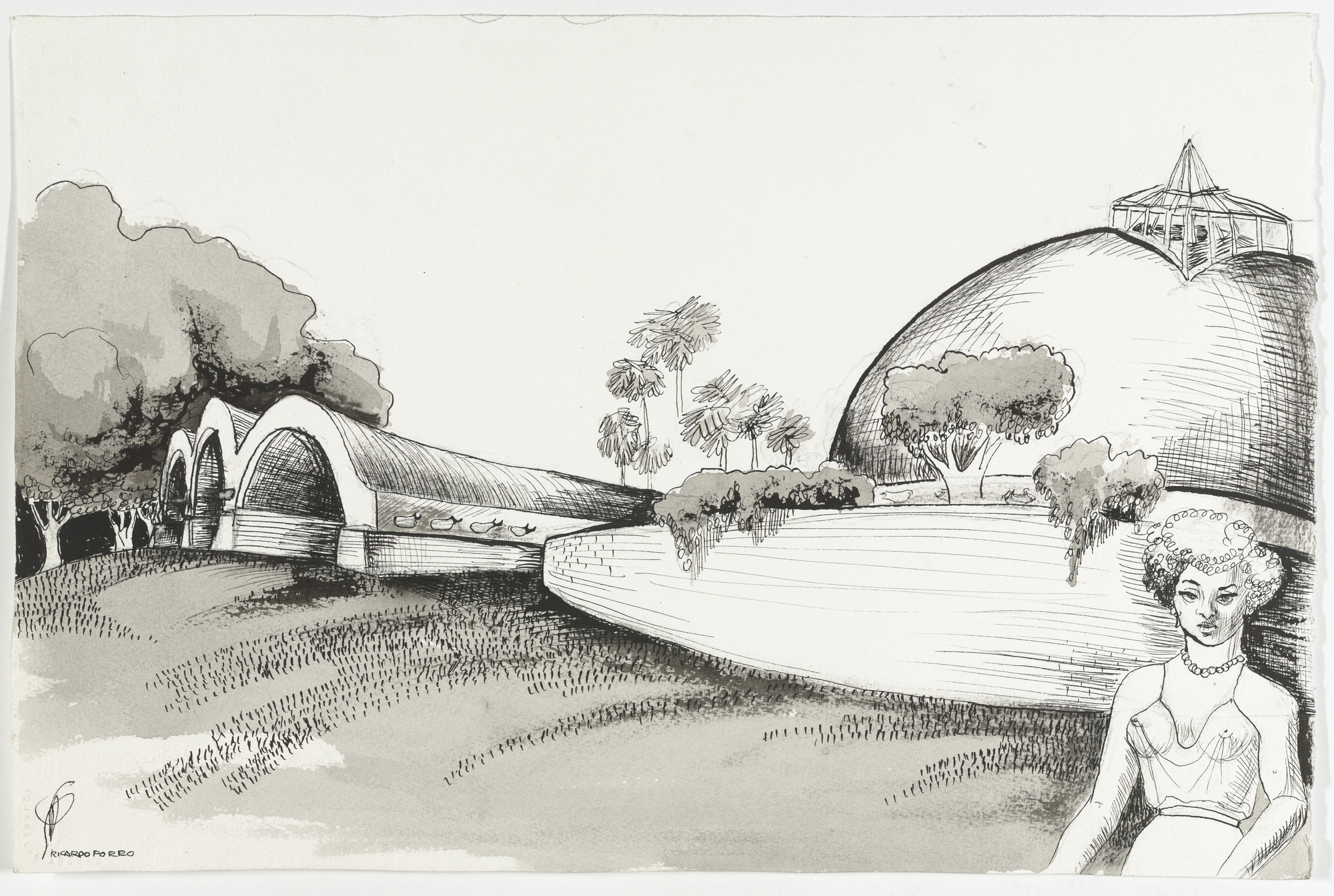 Ricardo Porro. Escuelas Nacionales de Arte de Habana-Cuba (Exterior perspective sketch). 1961–1965