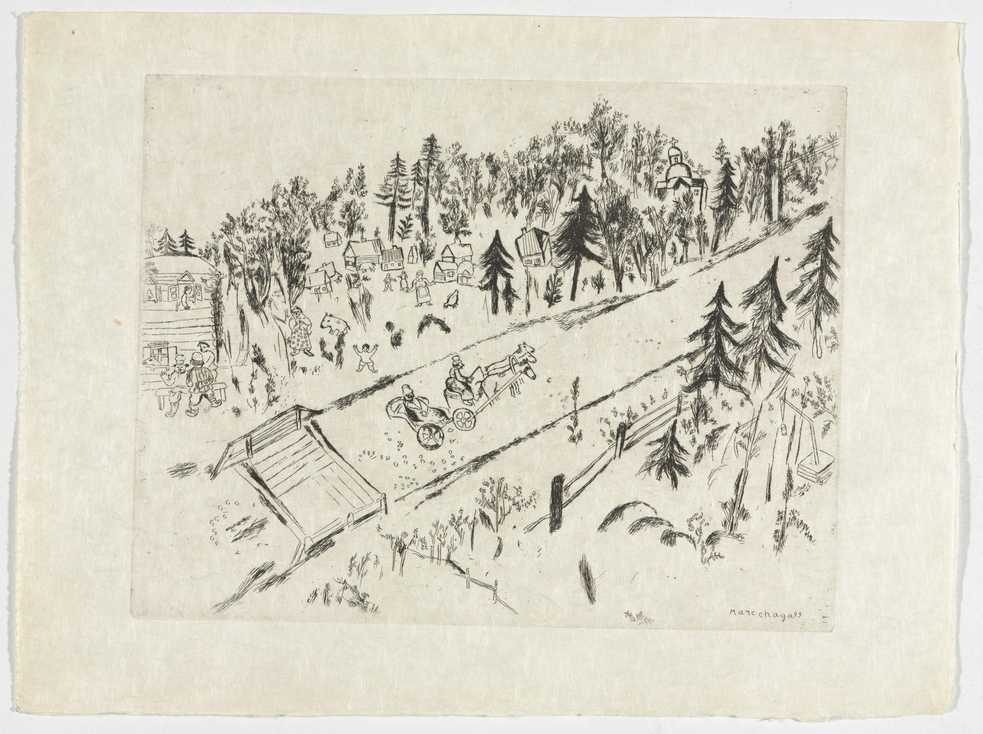 Marc Chagall. On the Road (En Chemin), plate VII (supplementary suite) from Les Âmes mortes