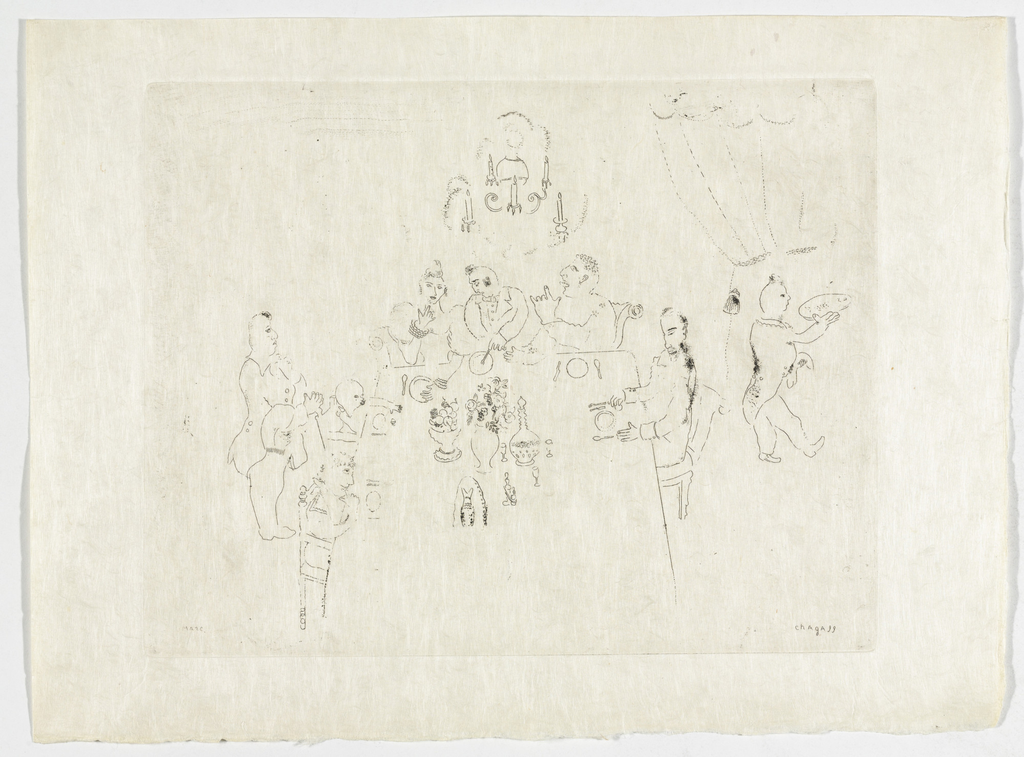 Marc Chagall. Meal at Manilov's House (Repas chez Manilov), plate X (supplementary suite) from Les Âmes mortes