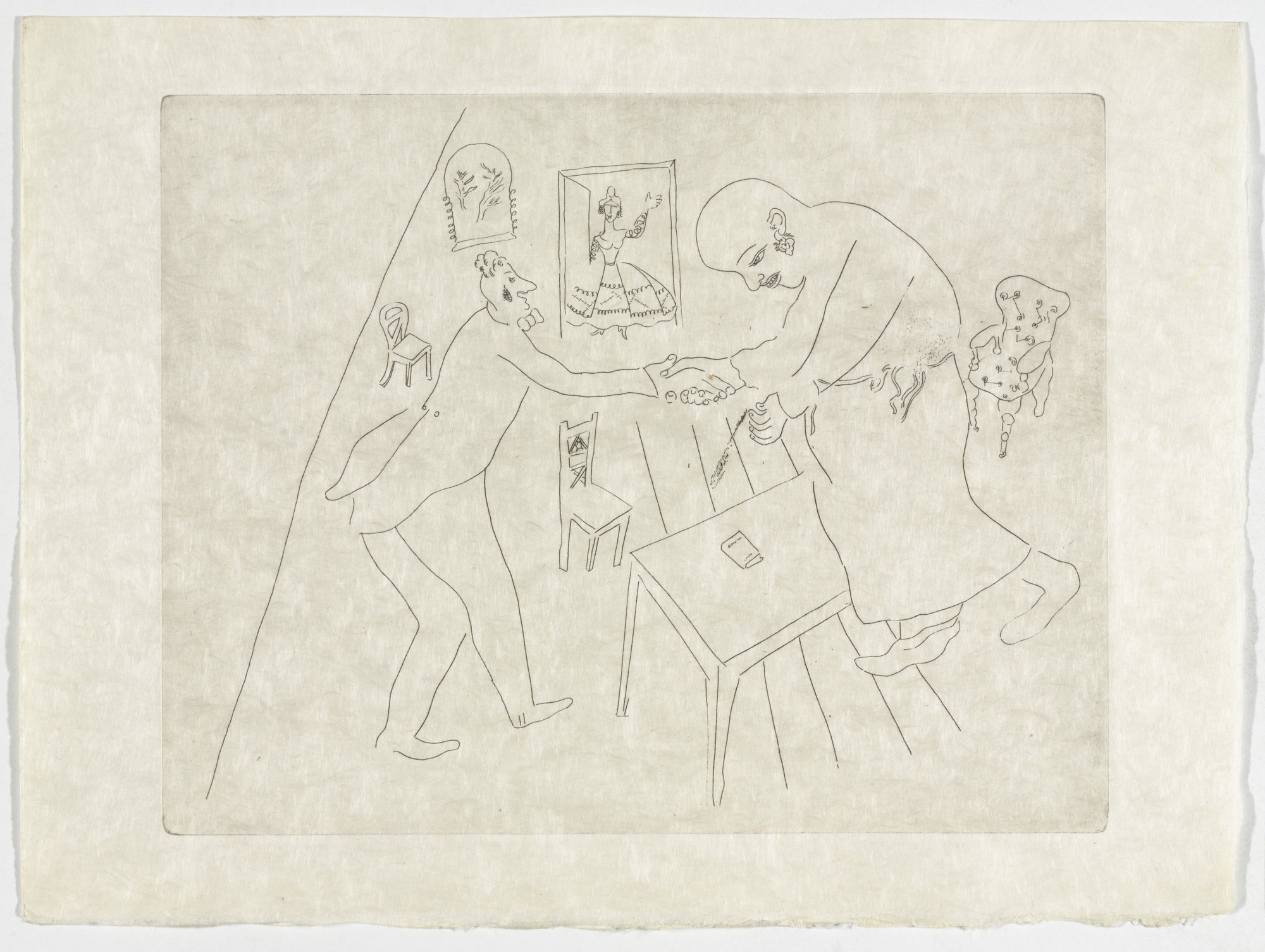 Marc Chagall. Tchitchikov's Farewell to Manilov (Les Adieux de Tchitchikov à Manilov), plate XII (supplementary suite) from Les Âmes mortes
