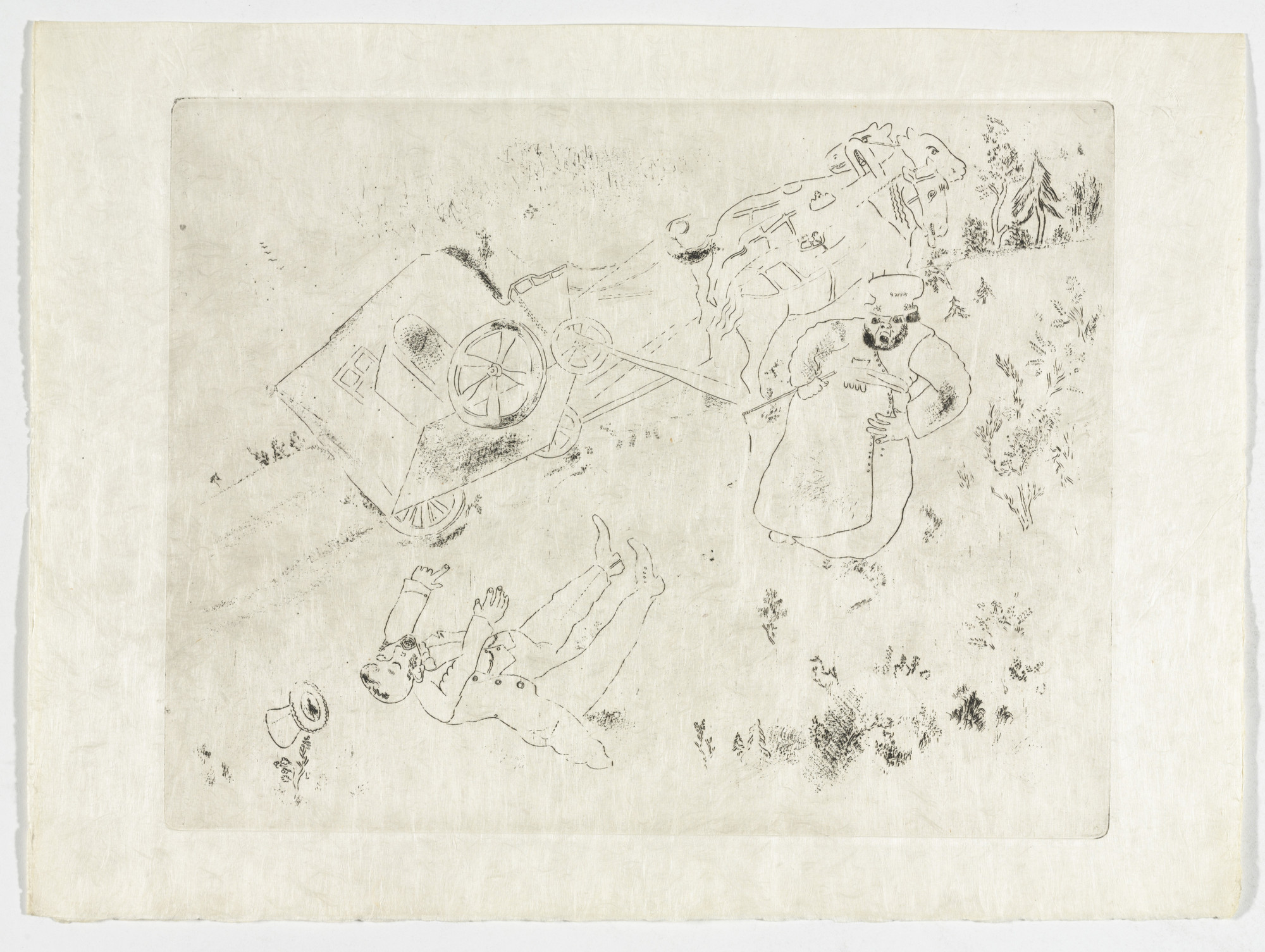 Marc Chagall. The Overturned Carriage (La Britchka s'est renversée), plate XIV (supplementary suite) from Les Âmes mortes