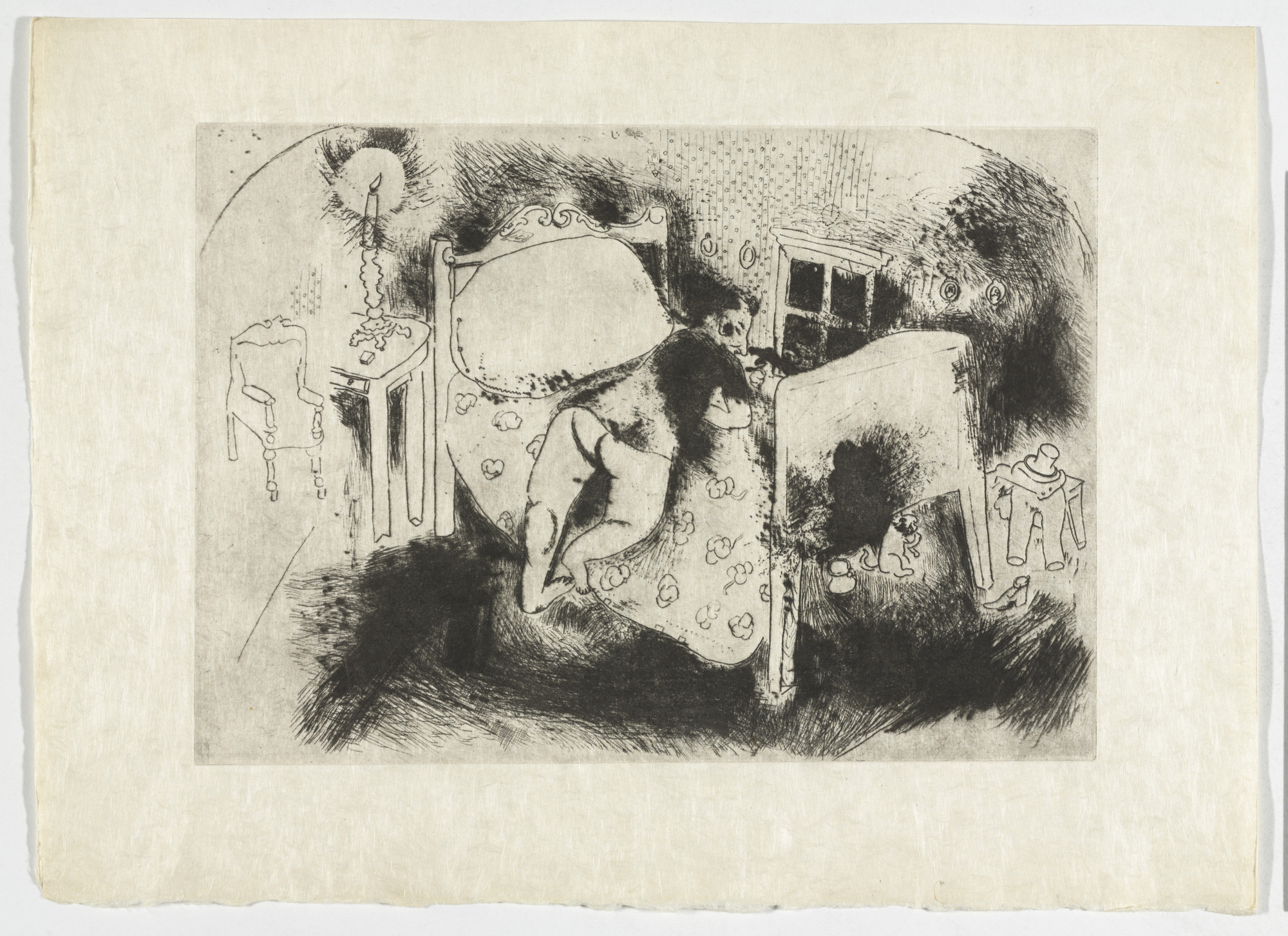 Marc Chagall. Tchitchikov on the Bed (Tchitchikov sur le lit), plate XVI (supplementary suite) from Les Âmes mortes