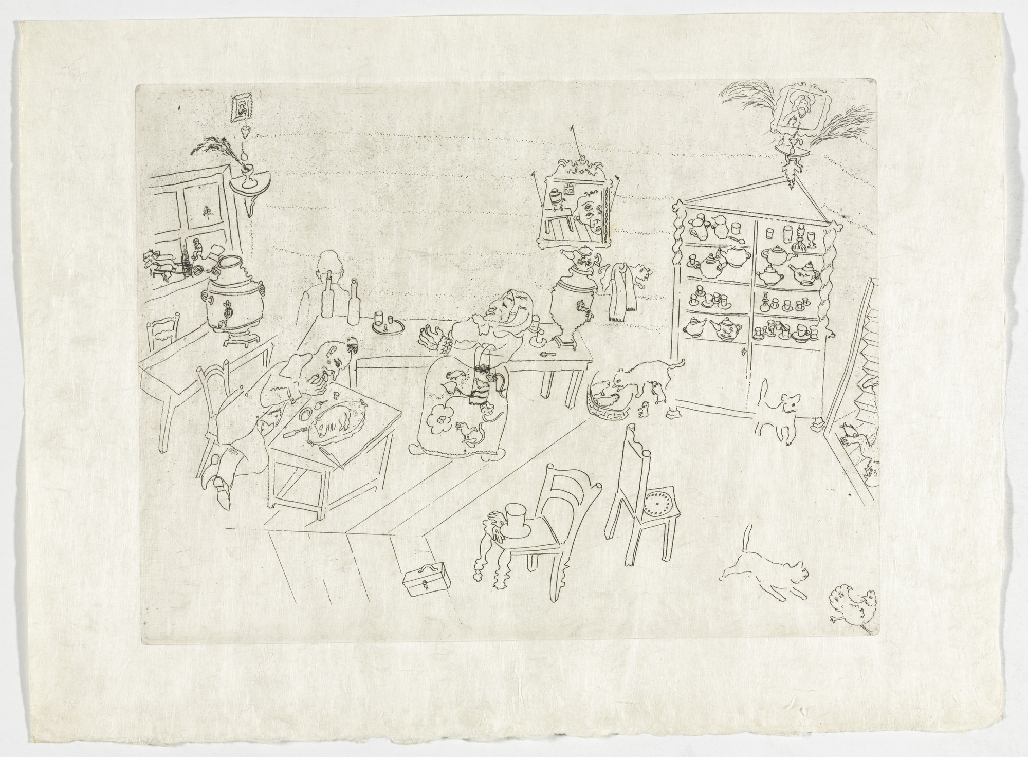 Marc Chagall. Meal in the Tavern (Repas dans le traktir), plate XXI (supplementary suite) from Les Âmes mortes