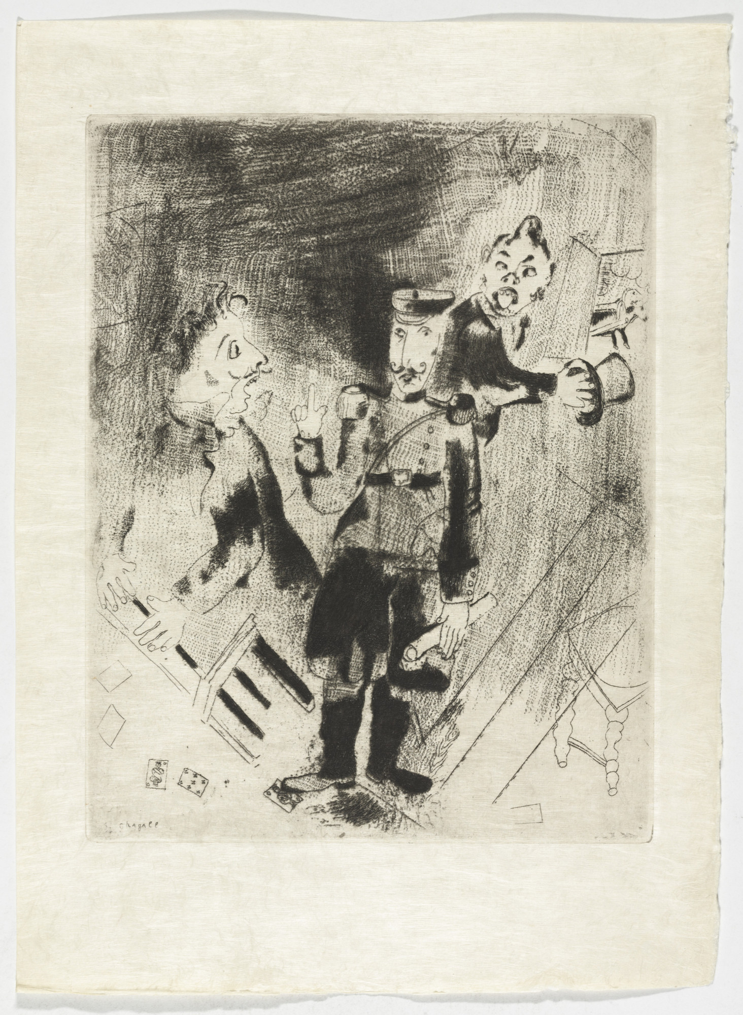 Marc Chagall. Apparition of Police (Apparition des policiers), plate XXV (supplementary suite) from Les Âmes mortes
