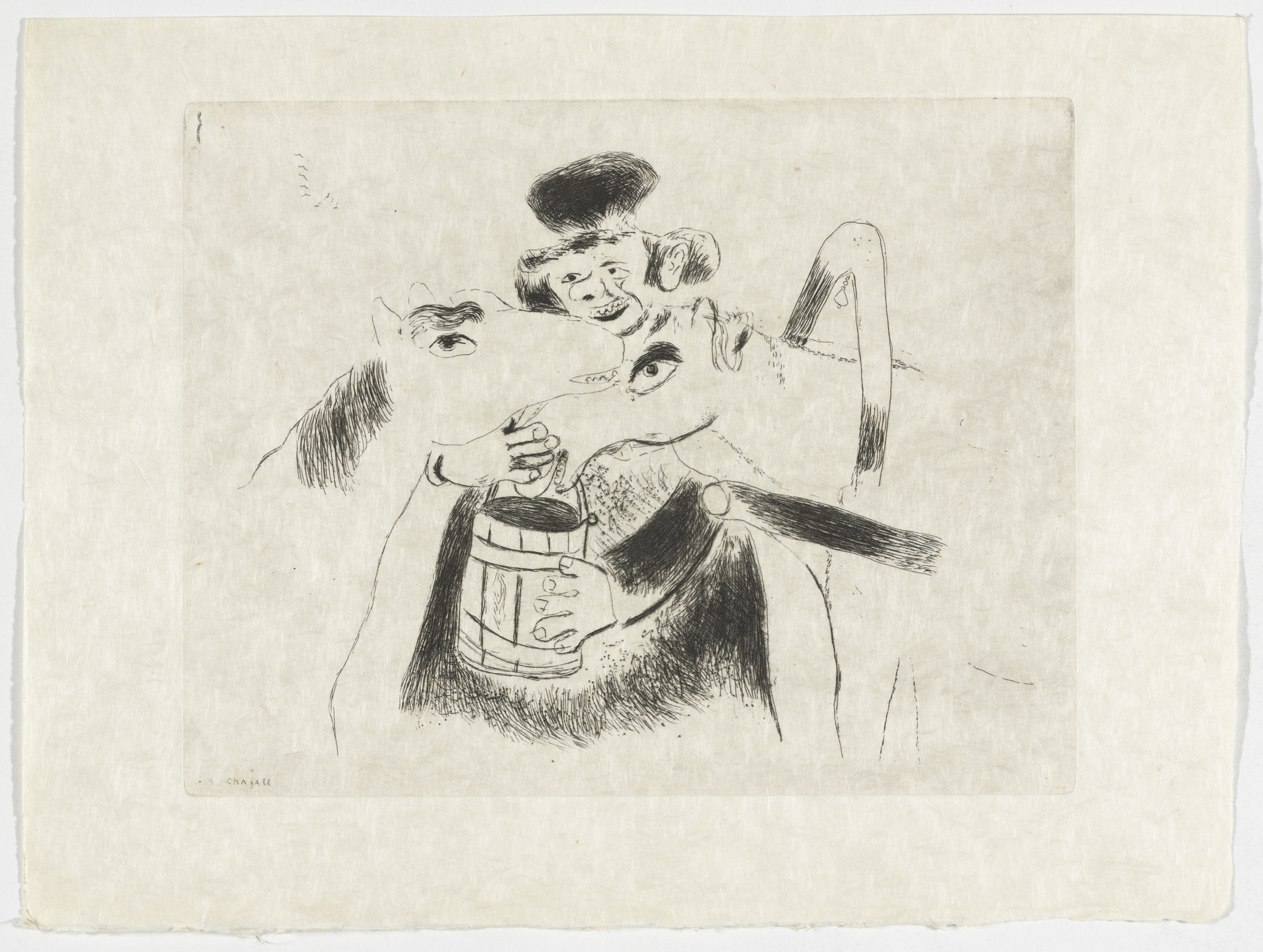Marc Chagall. The Coachman Feeds the Horses (Le Cocher donne à manger aux chevaux), plate XXVI (supplementary suite) from Les Âmes mortes