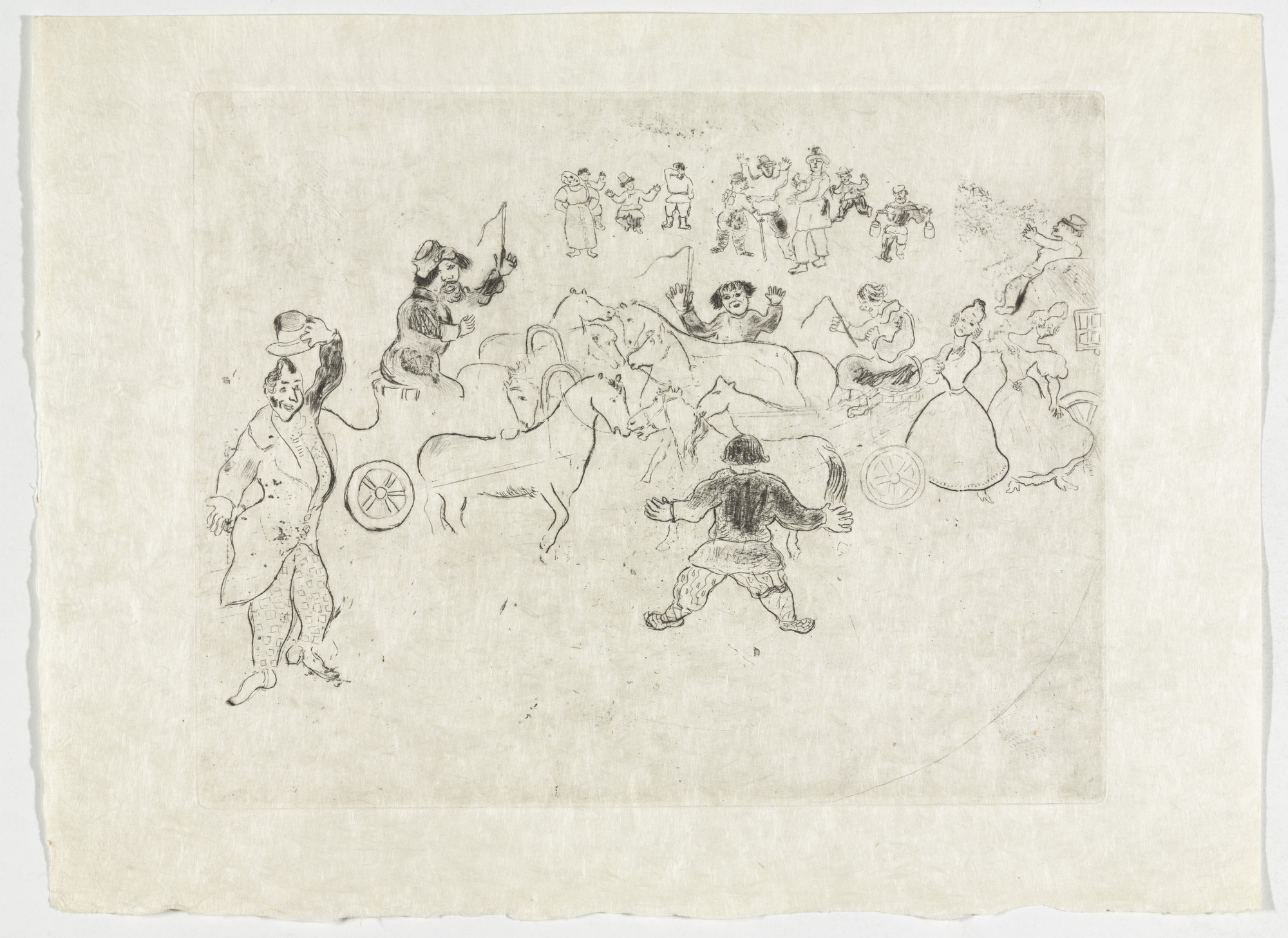 Marc Chagall. Collision on the Road (Collusion en chemin), plate XXVII (supplementary suite) from Les Âmes mortes
