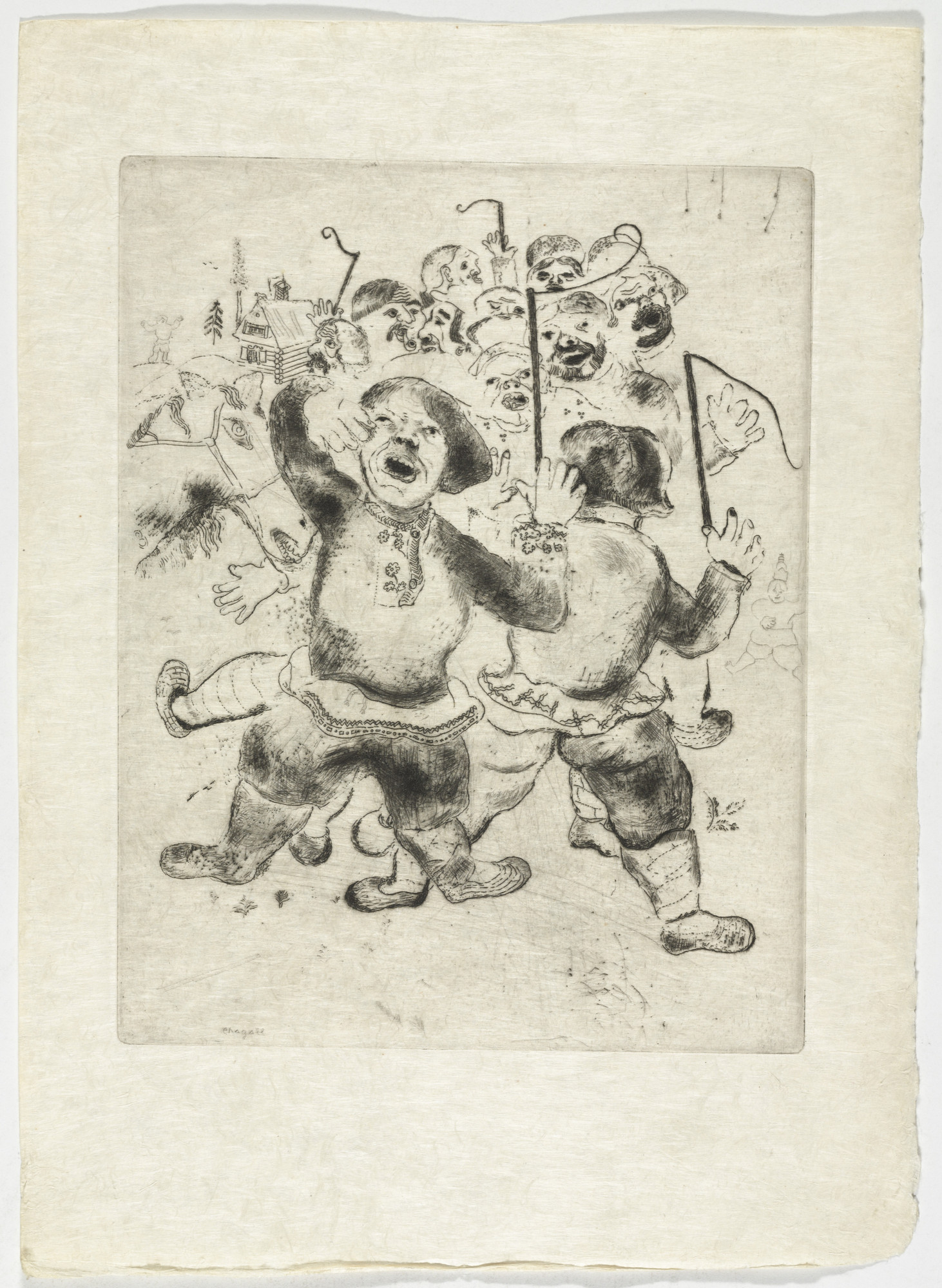 Marc Chagall. Mob of Peasants (Attroupement des paysans), plate XXVIII (supplementary suite) from Les Âmes mortes