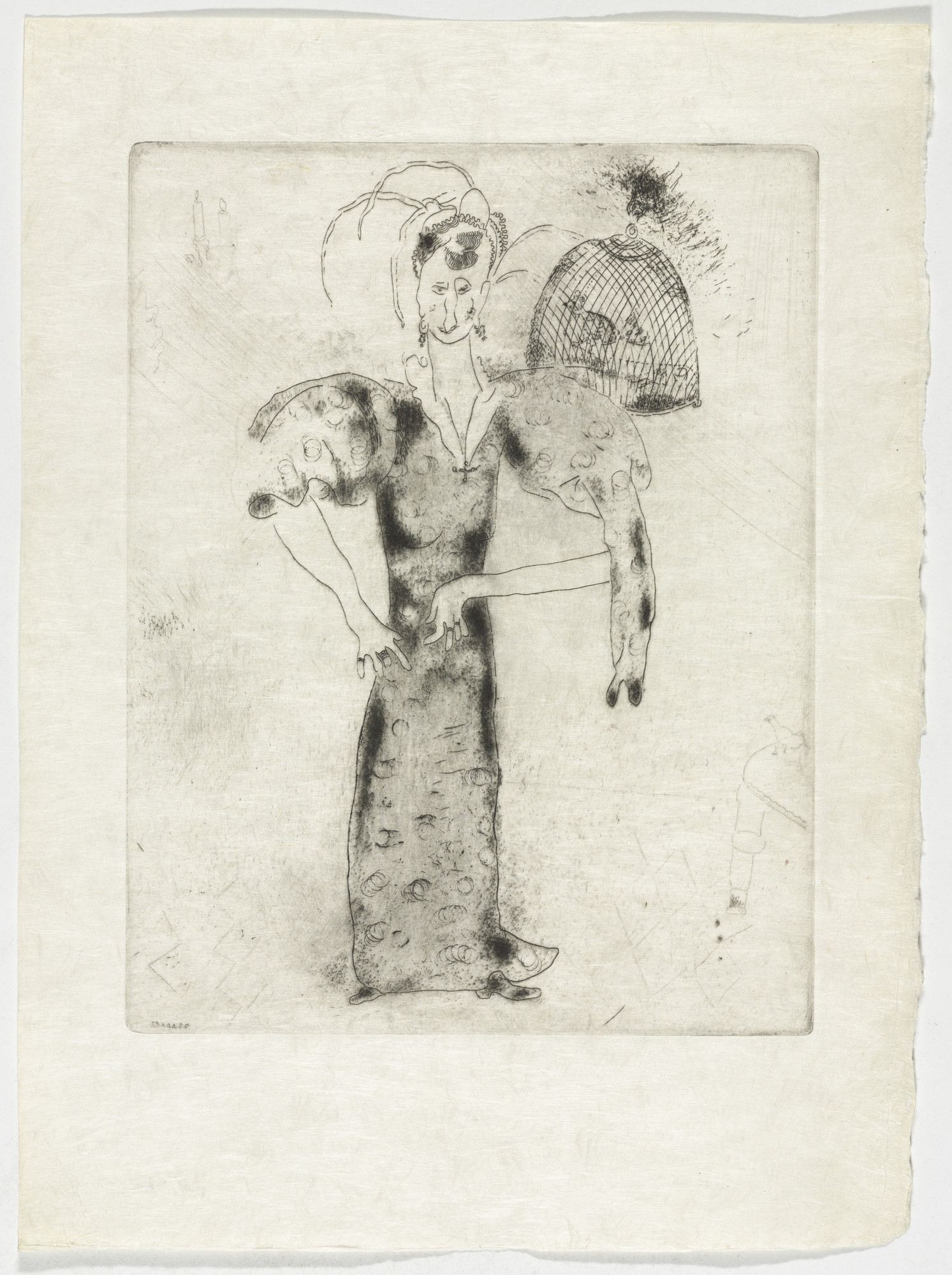 Marc Chagall. Madame Sobakévitch, plate XXXIII (supplementary suite) from Les Âmes mortes