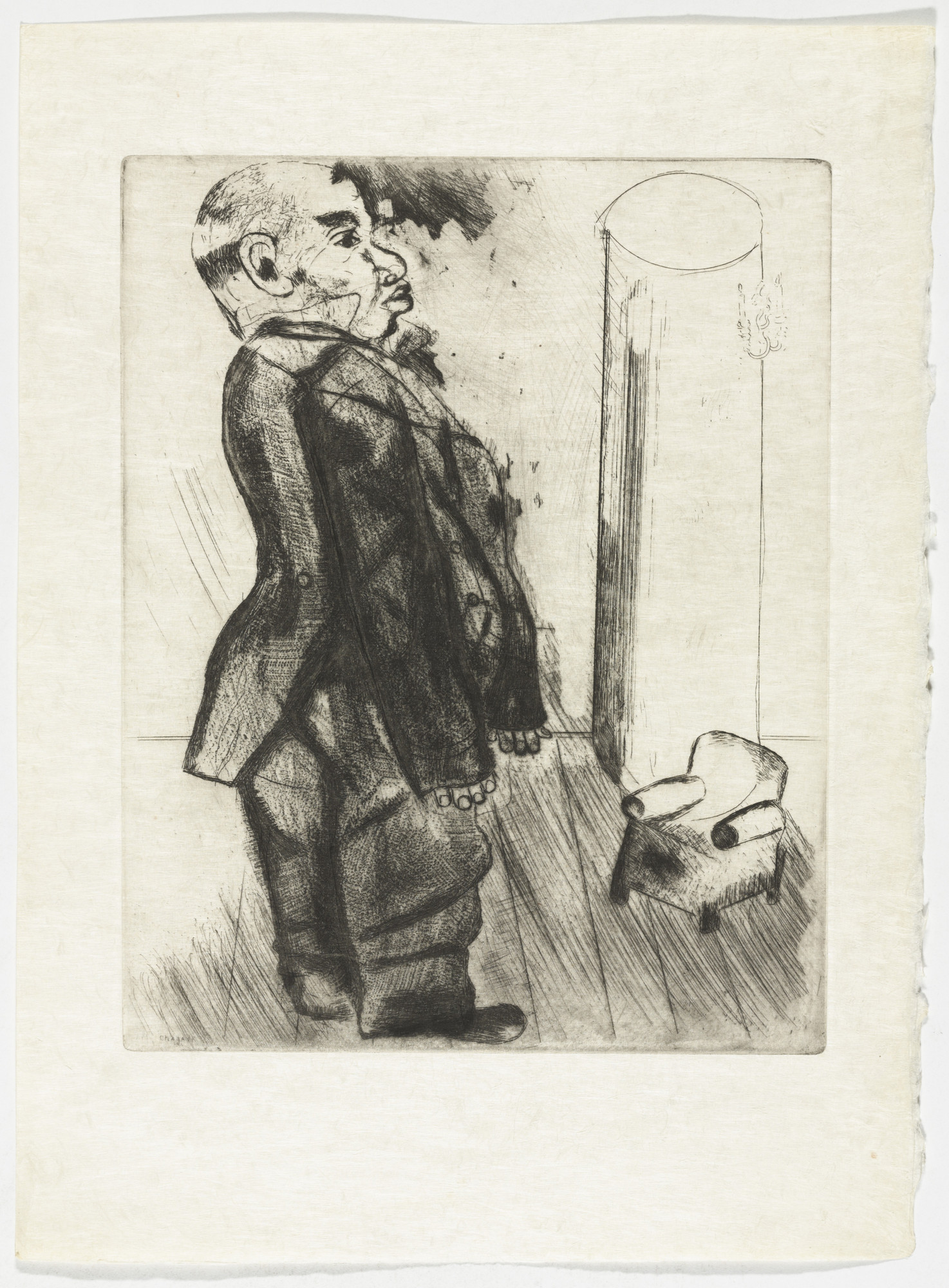 Marc Chagall. Sobakévitch Near the Armchair (Sobakévitch près du fauteuil), plate XXXVIIbis (supplementary suite) from Les Âmes mortes
